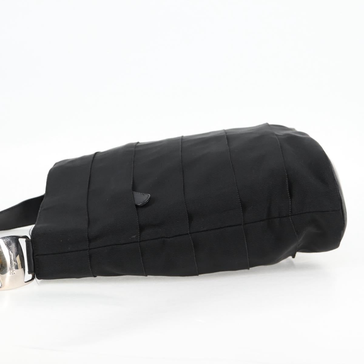 Salvatore Ferragamo Vala Shoulder Bag Canvas Black Silver Auth bs27291