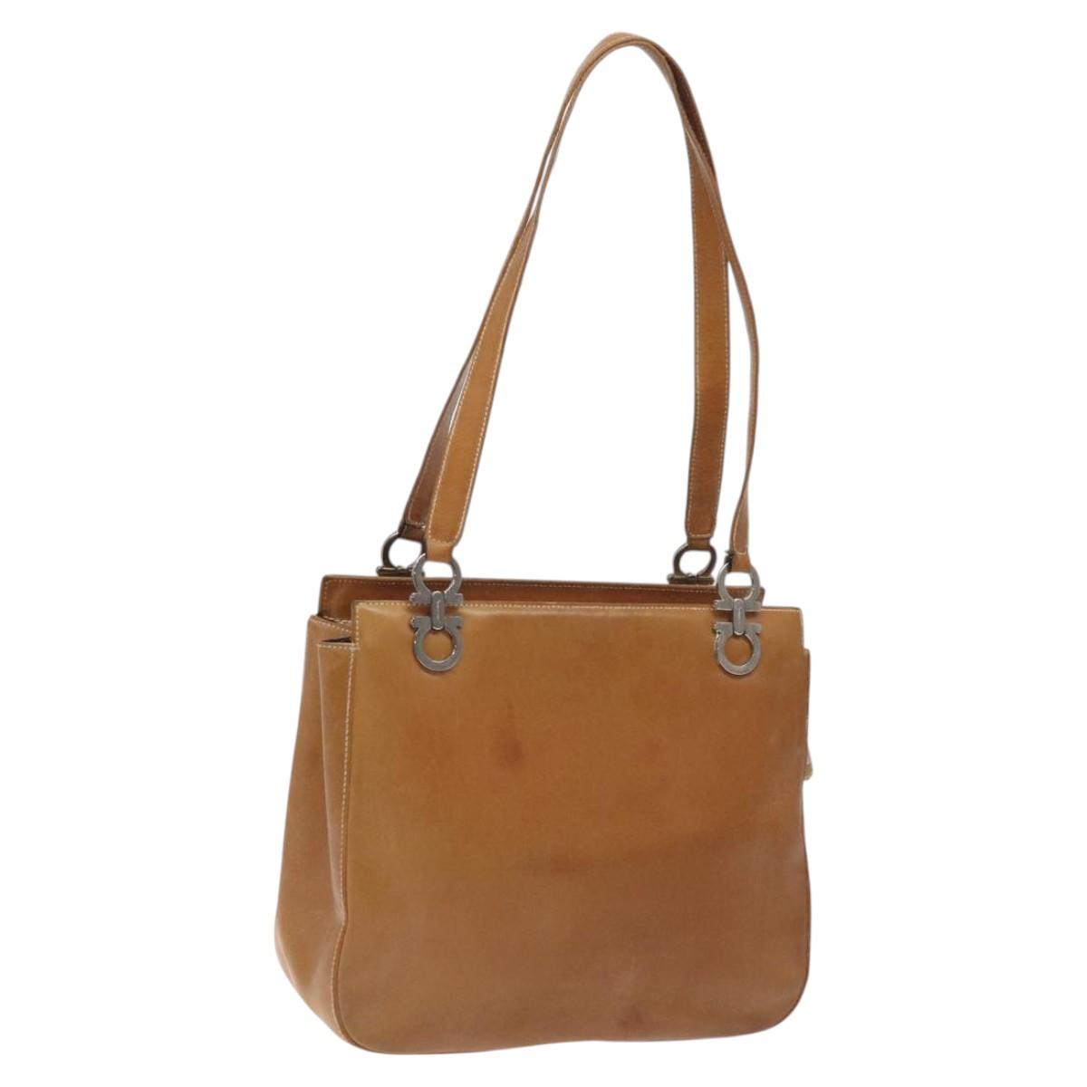 Salvatore Ferragamo Gancini Tote Bag Leather Brown Silver Auth bs27293