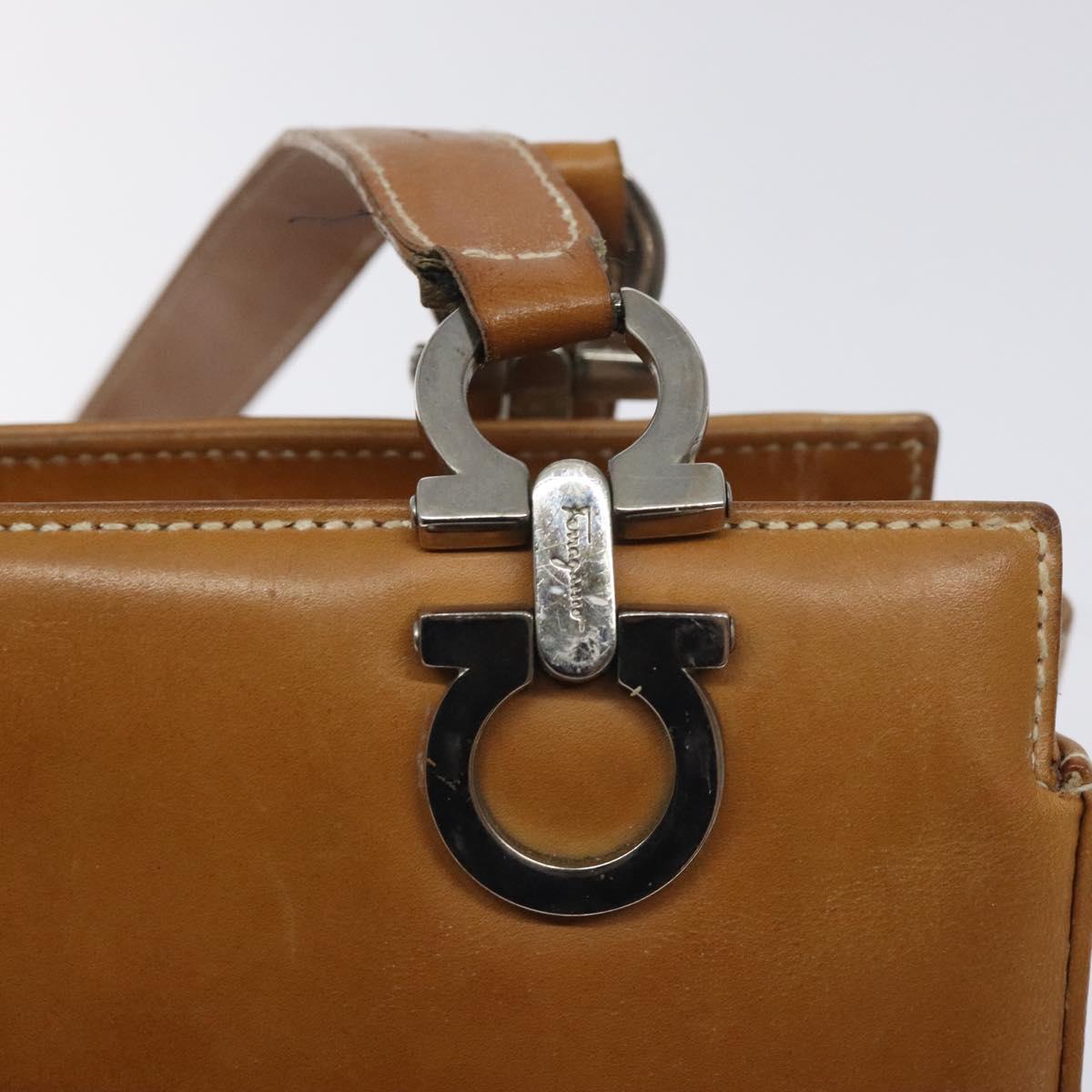 Salvatore Ferragamo Gancini Tote Bag Leather Brown Silver Auth bs27293