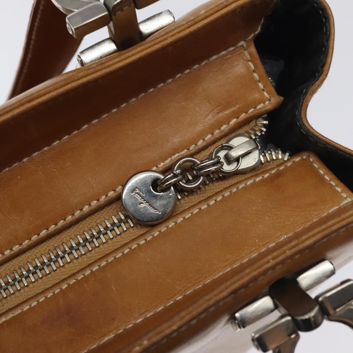 Salvatore Ferragamo Gancini Tote Bag Leather Brown Silver Auth bs27293