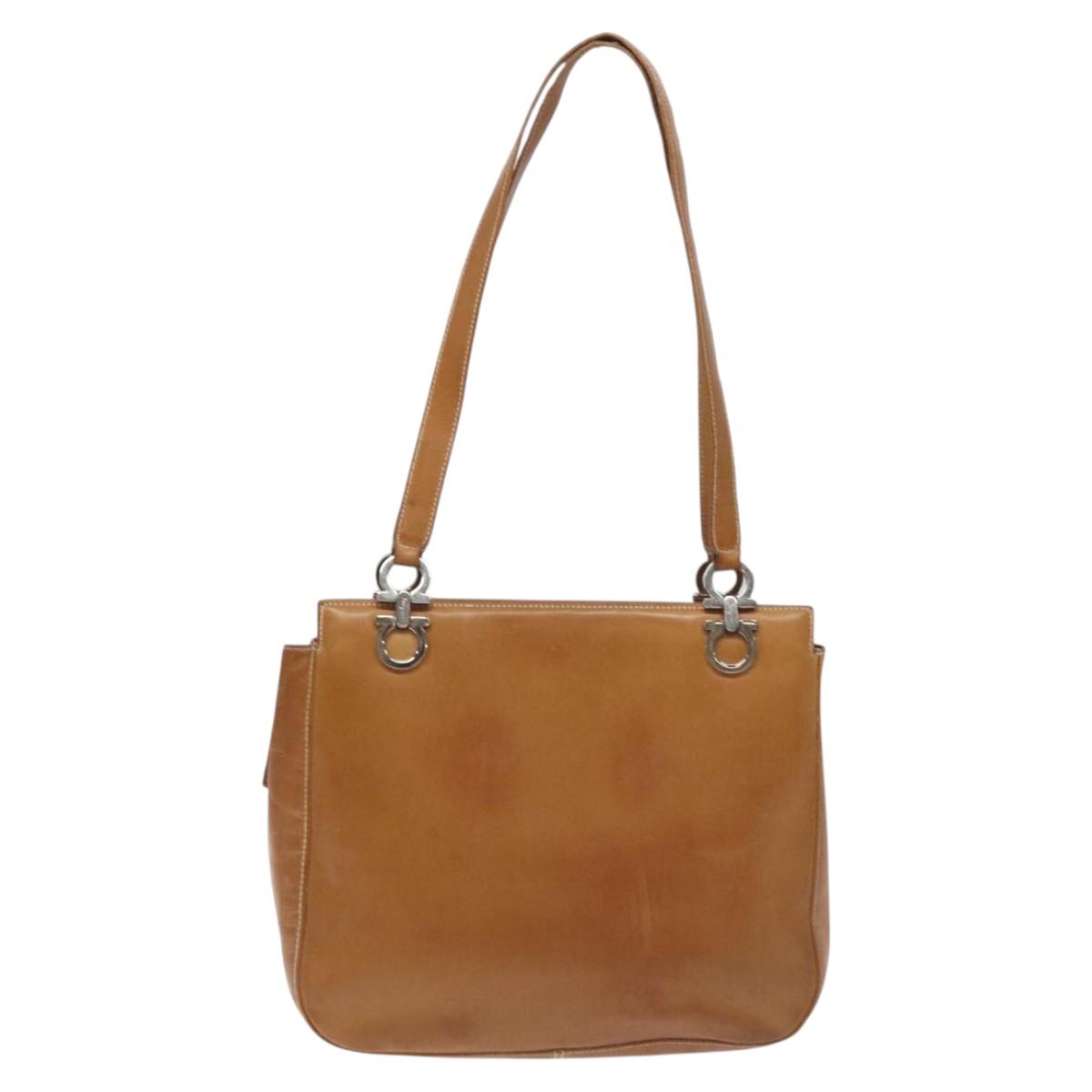 Salvatore Ferragamo Gancini Tote Bag Leather Brown Silver Auth bs27293