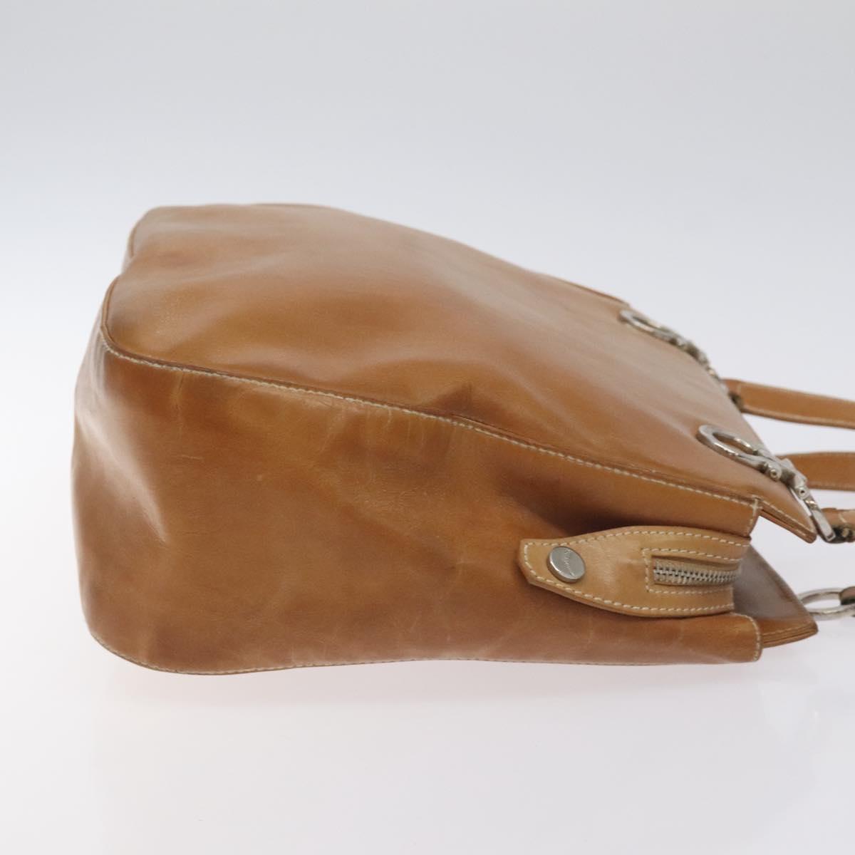 Salvatore Ferragamo Gancini Tote Bag Leather Brown Silver Auth bs27293