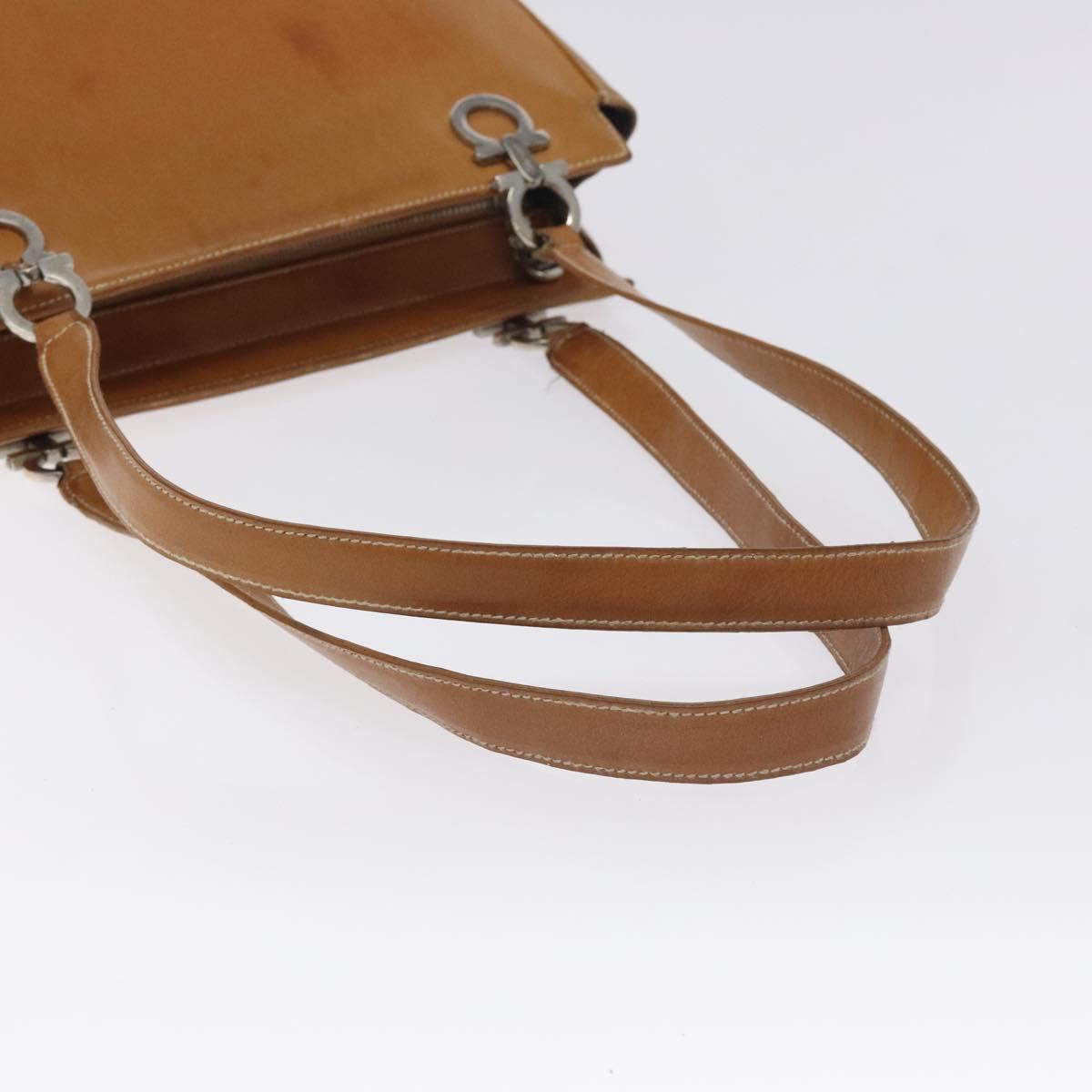 Salvatore Ferragamo Gancini Tote Bag Leather Brown Silver Auth bs27293