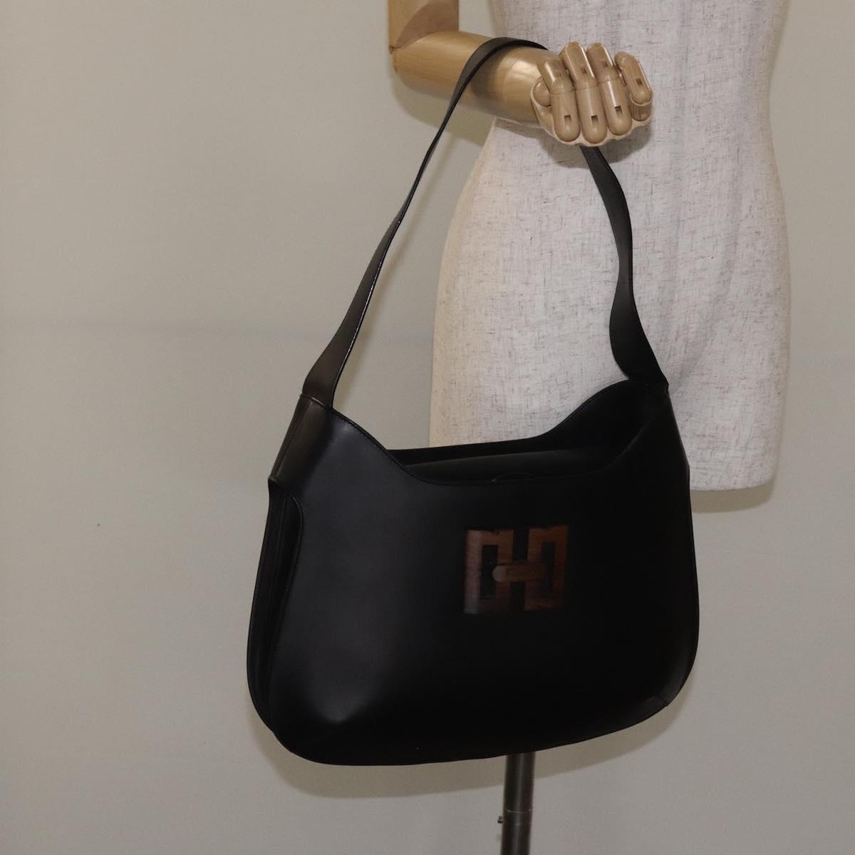Salvatore Ferragamo Shoulder Bag Leather Black Gold Auth bs27295