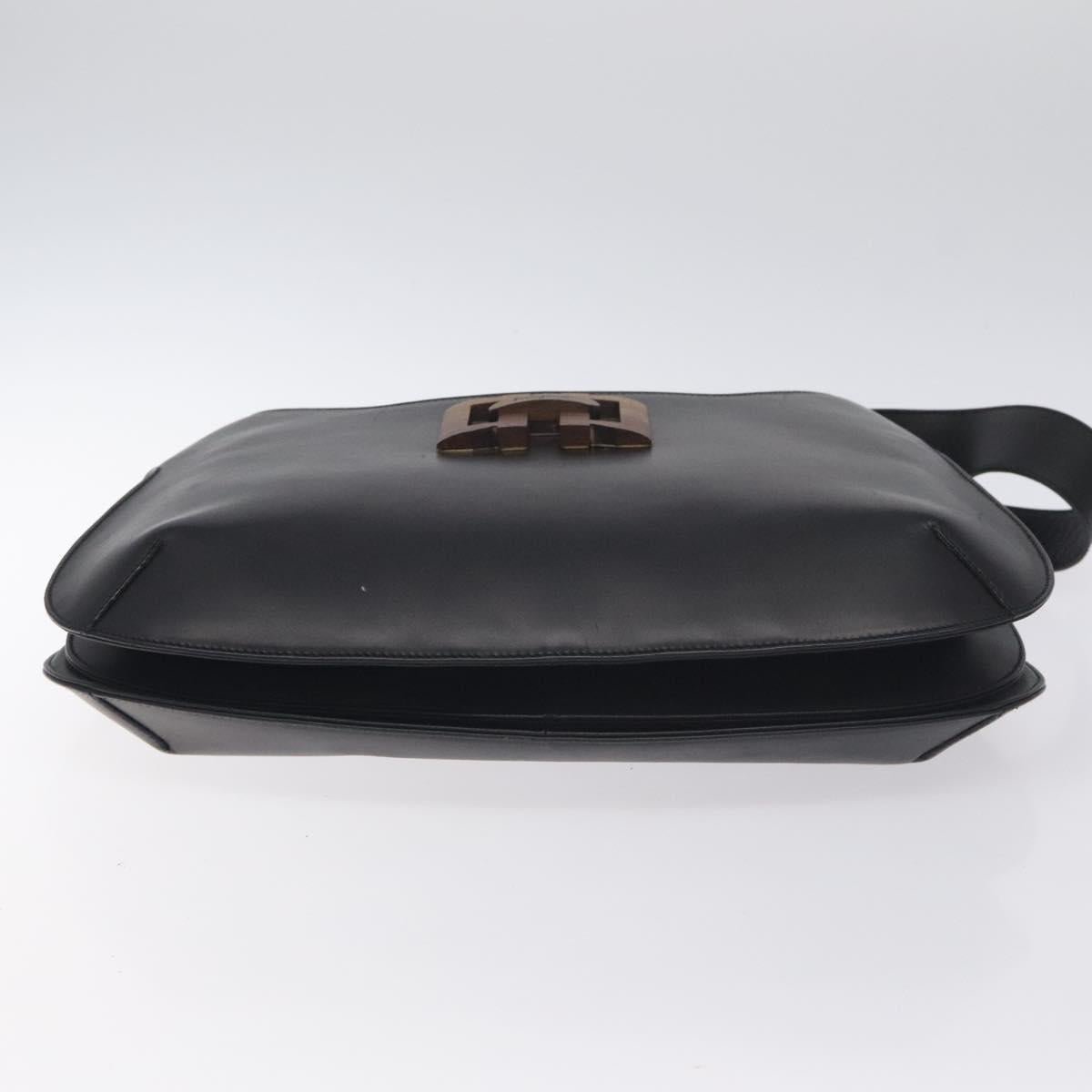 Salvatore Ferragamo Shoulder Bag Leather Black Gold Auth bs27295