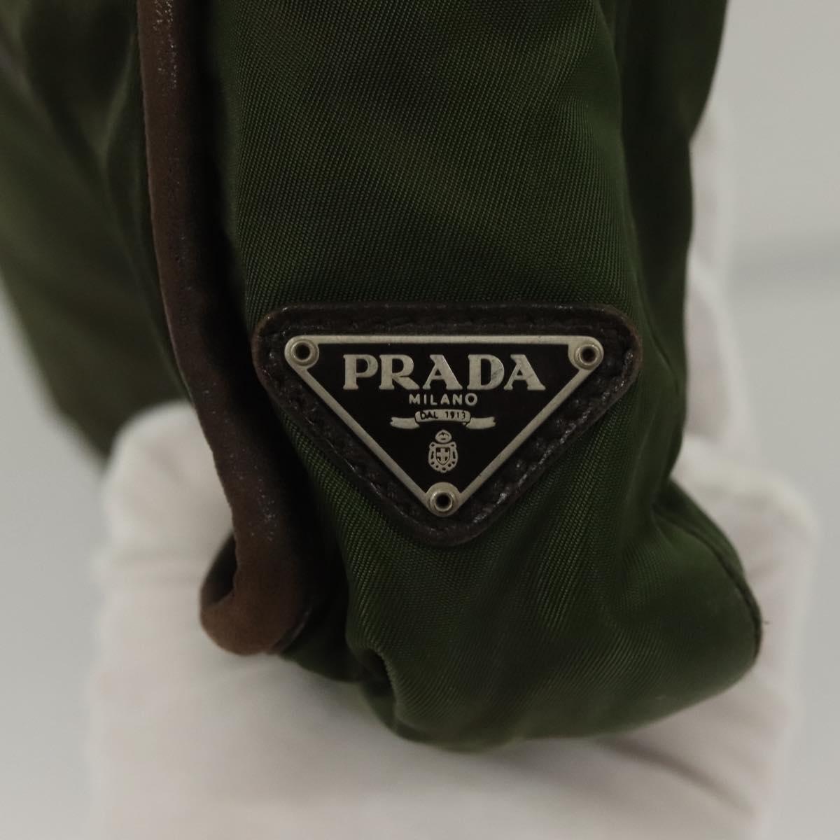 PRADA Tote Bag Nylon Khaki Silver Auth bs27300