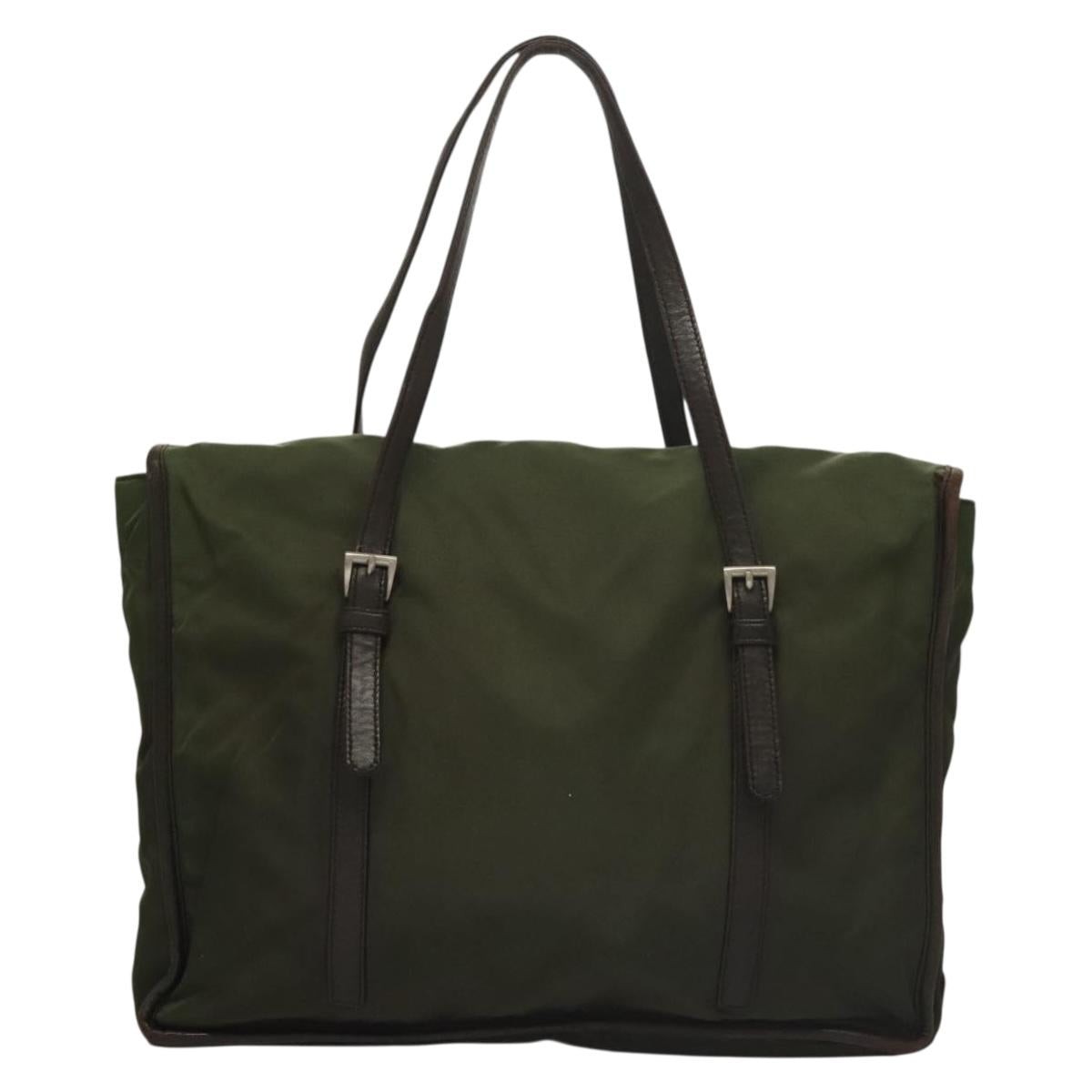 PRADA Tote Bag Nylon Khaki Silver Auth bs27300