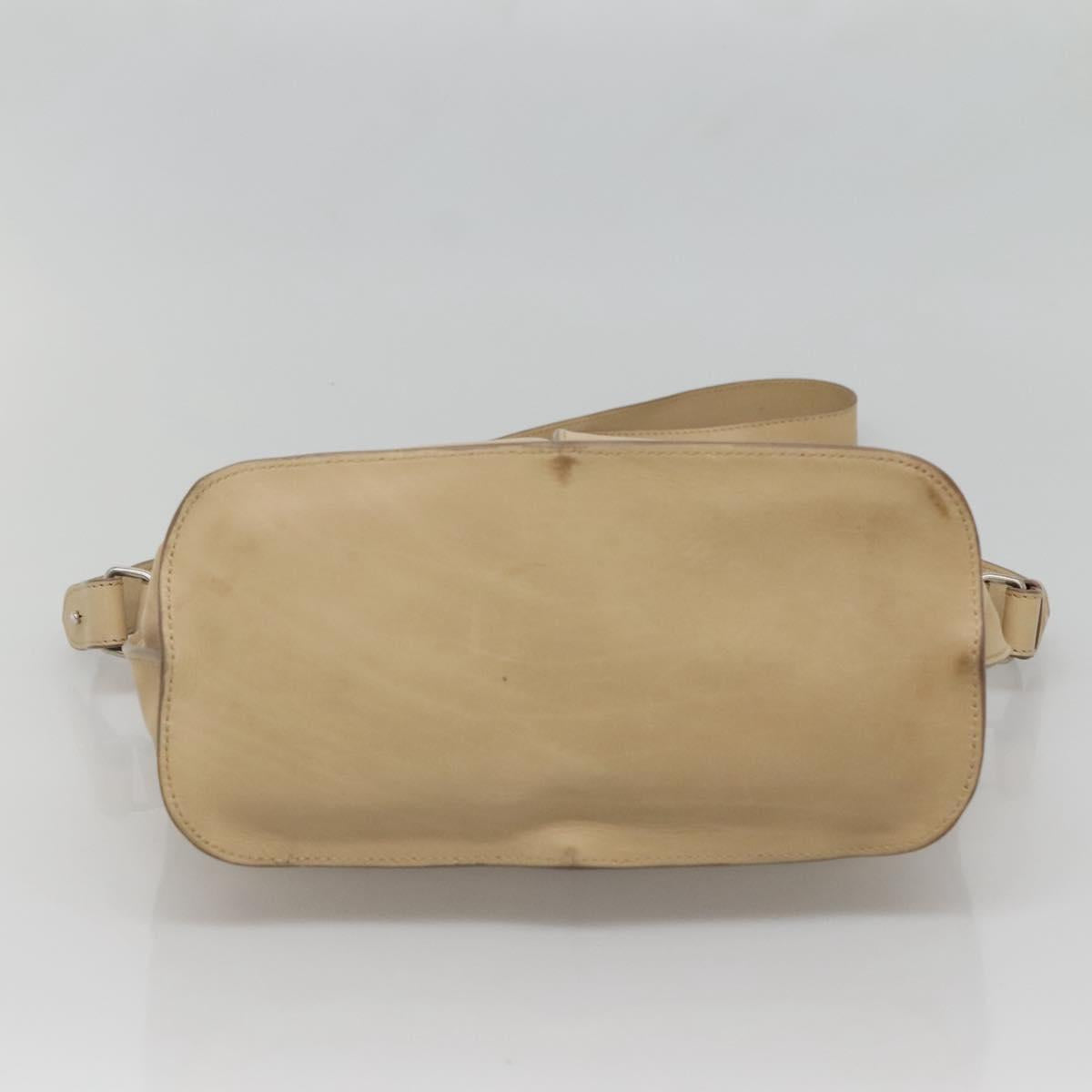 CELINE Hand Bag Leather 2way Beige Silver Auth bs27306