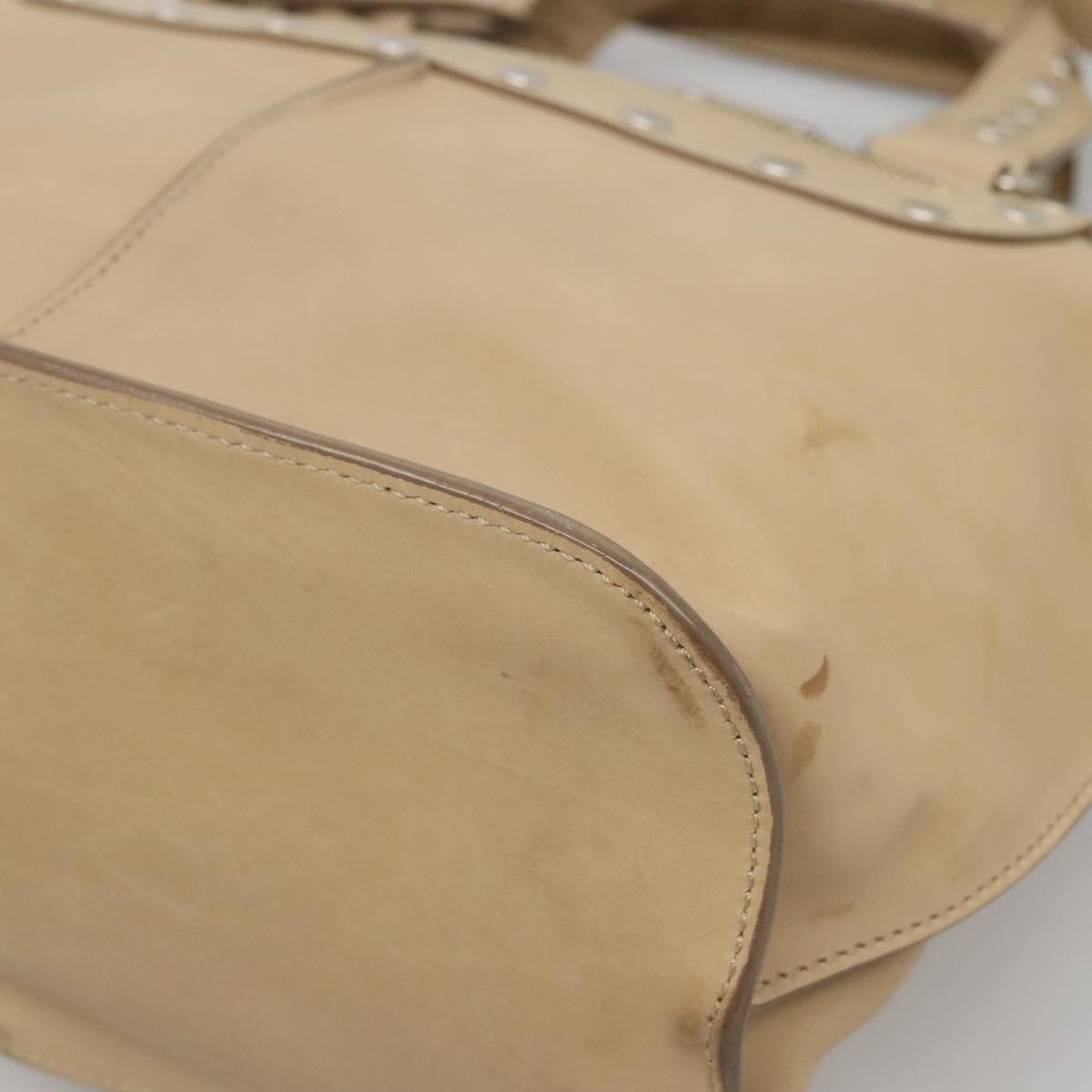 CELINE Hand Bag Leather 2way Beige Silver Auth bs27306
