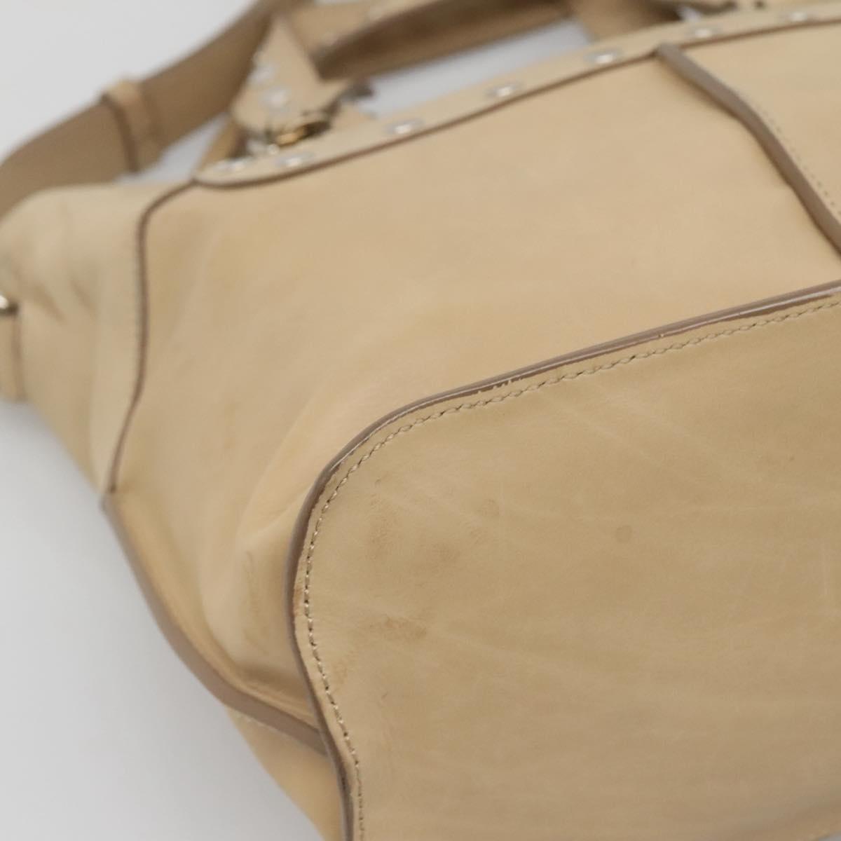 CELINE Hand Bag Leather 2way Beige Silver Auth bs27306