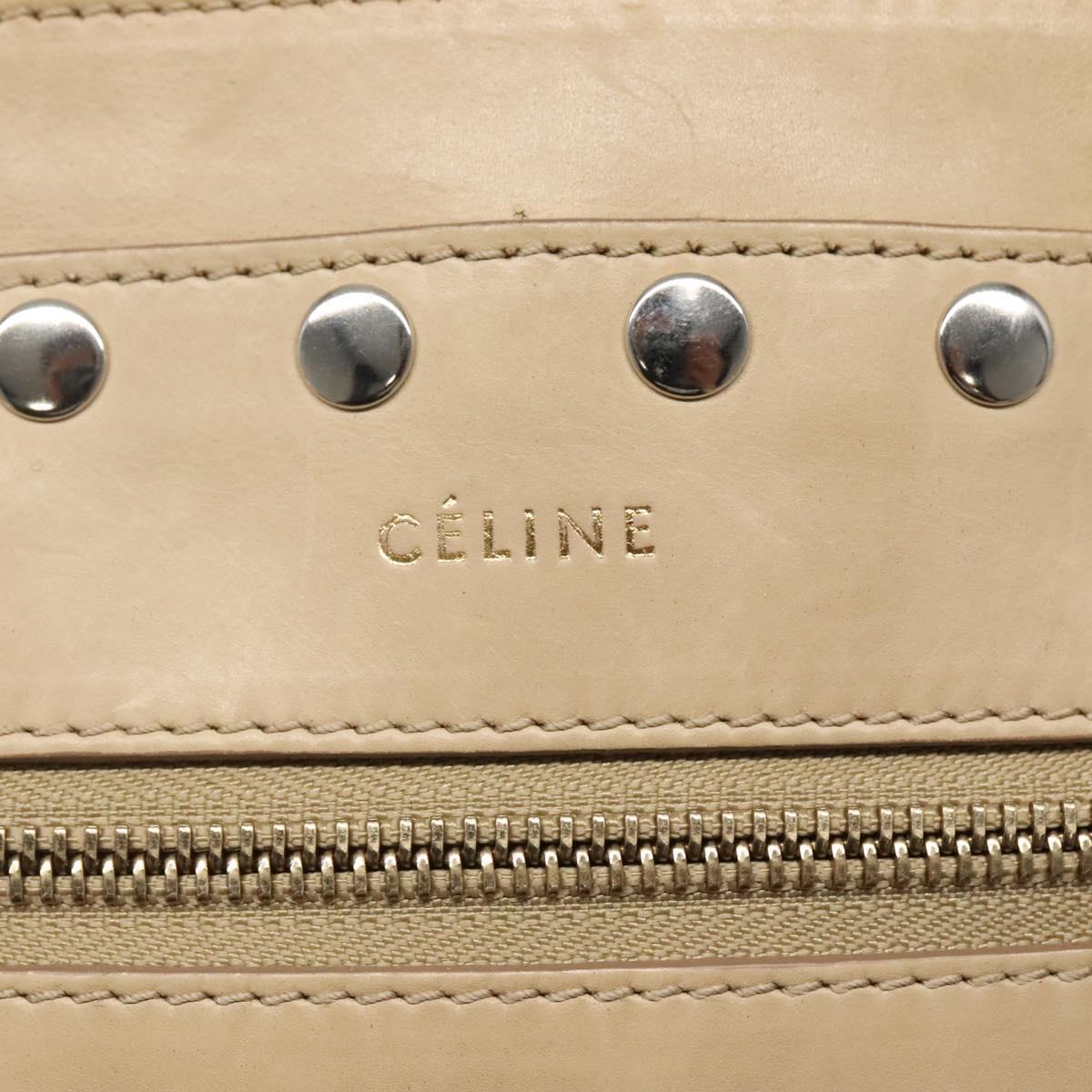 CELINE Hand Bag Leather 2way Beige Silver Auth bs27306