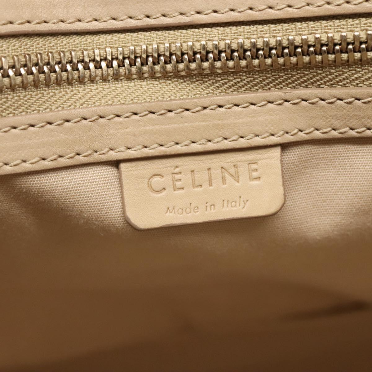 CELINE Hand Bag Leather 2way Beige Silver Auth bs27306
