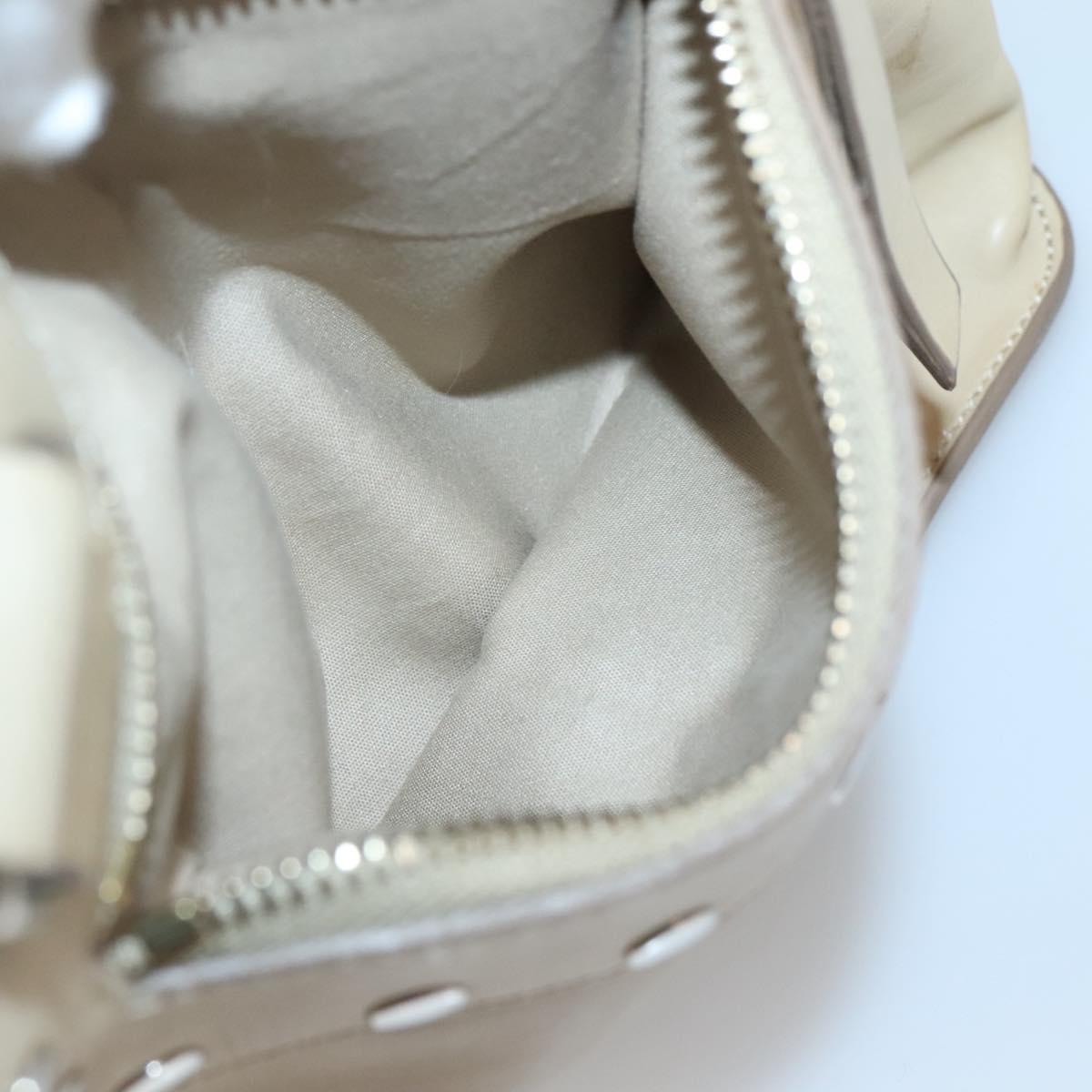 CELINE Hand Bag Leather 2way Beige Silver Auth bs27306