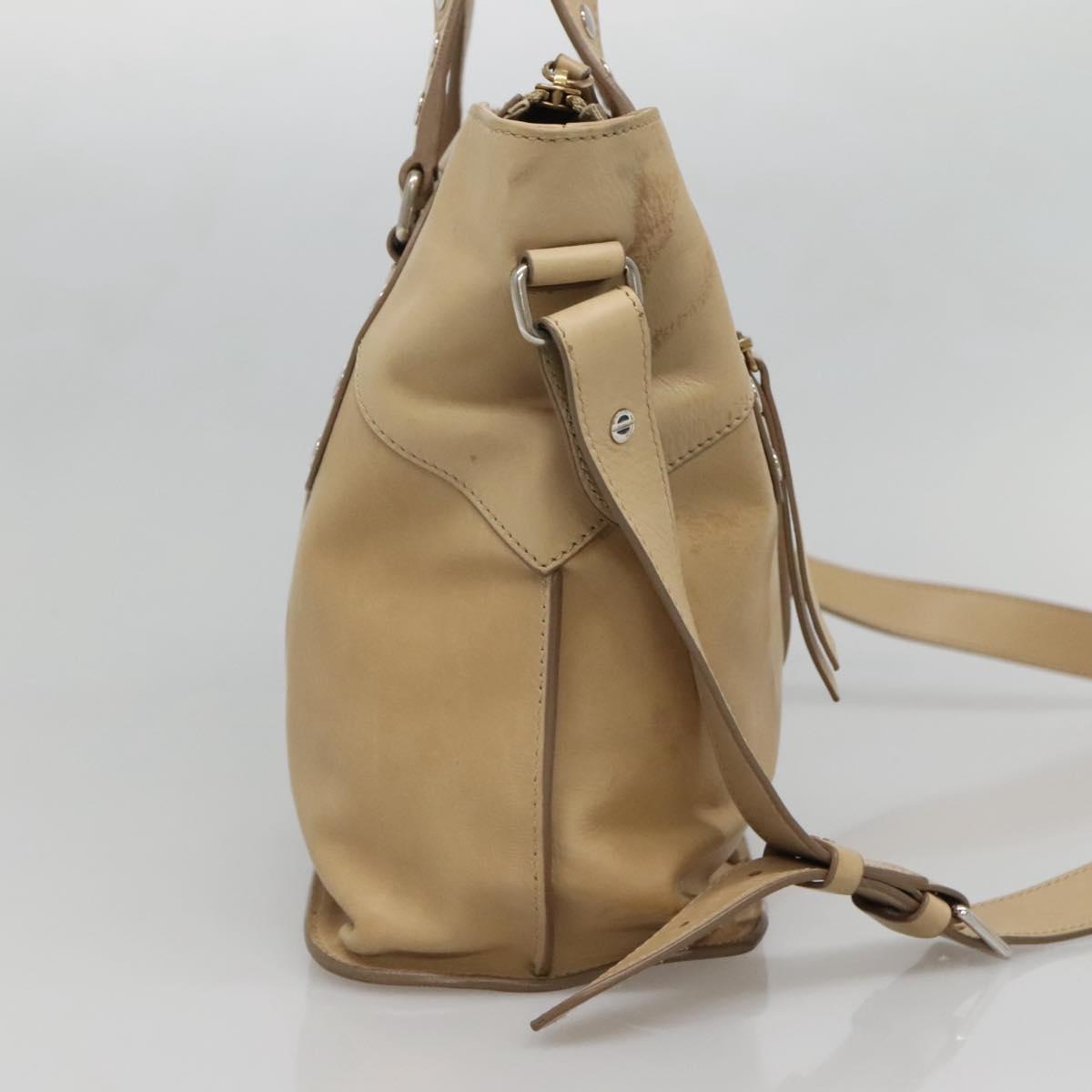 CELINE Hand Bag Leather 2way Beige Silver Auth bs27306