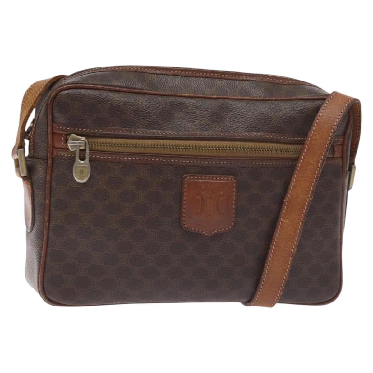 CELINE Macadam Canvas Shoulder Bag PVC Leather Brown Gold Auth bs27307