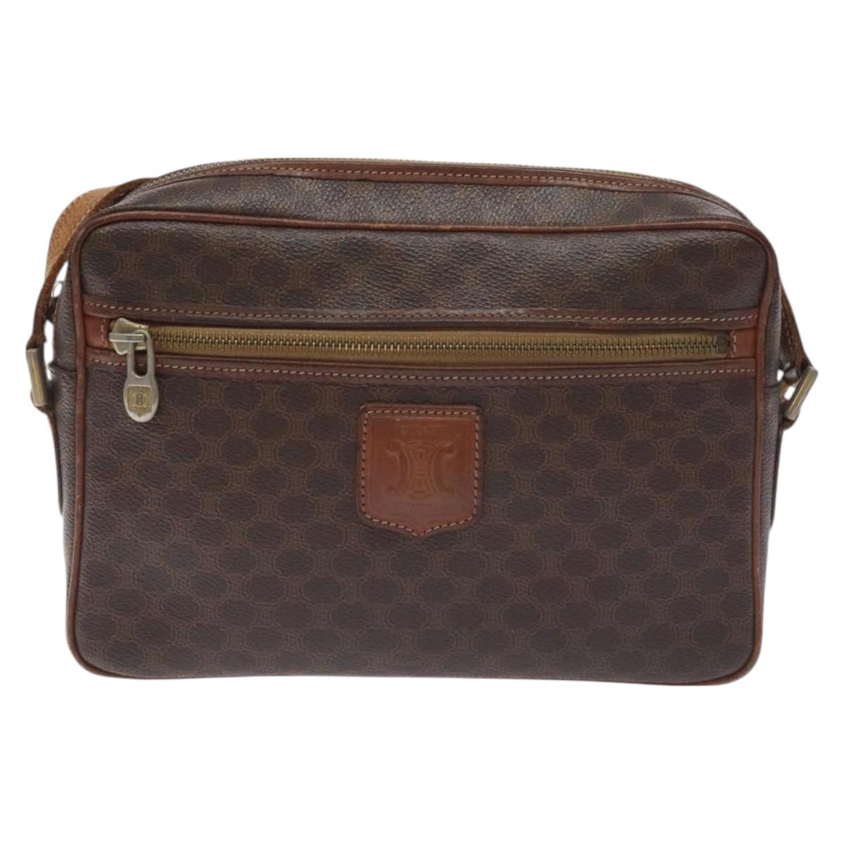 CELINE Macadam Canvas Shoulder Bag PVC Leather Brown Gold Auth bs27307
