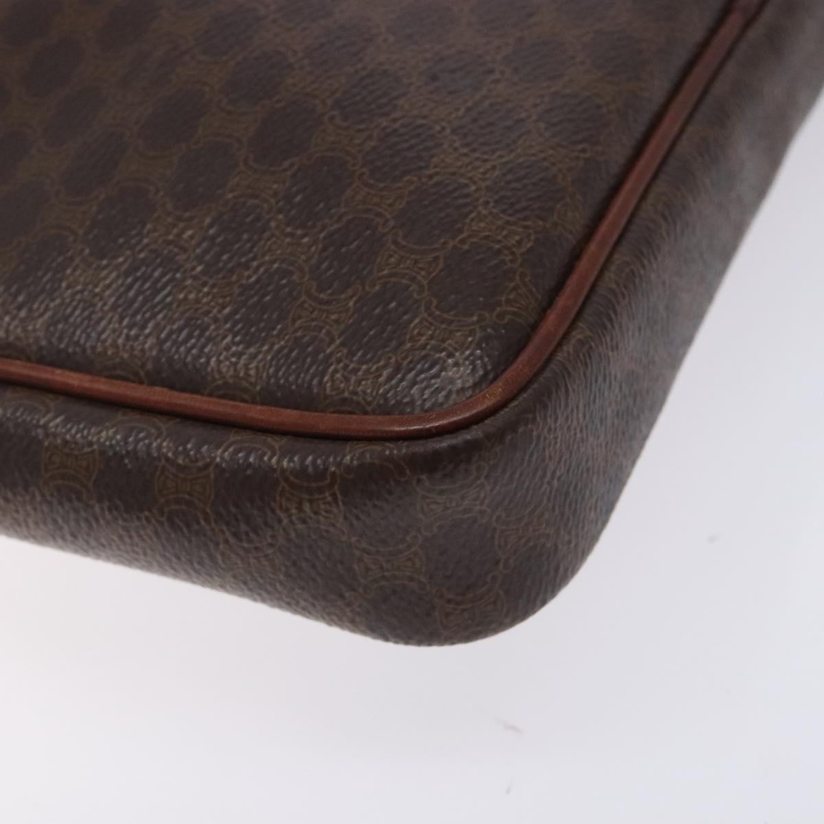 CELINE Macadam Canvas Clutch Bag PVC Leather Brown Gold Auth bs27308