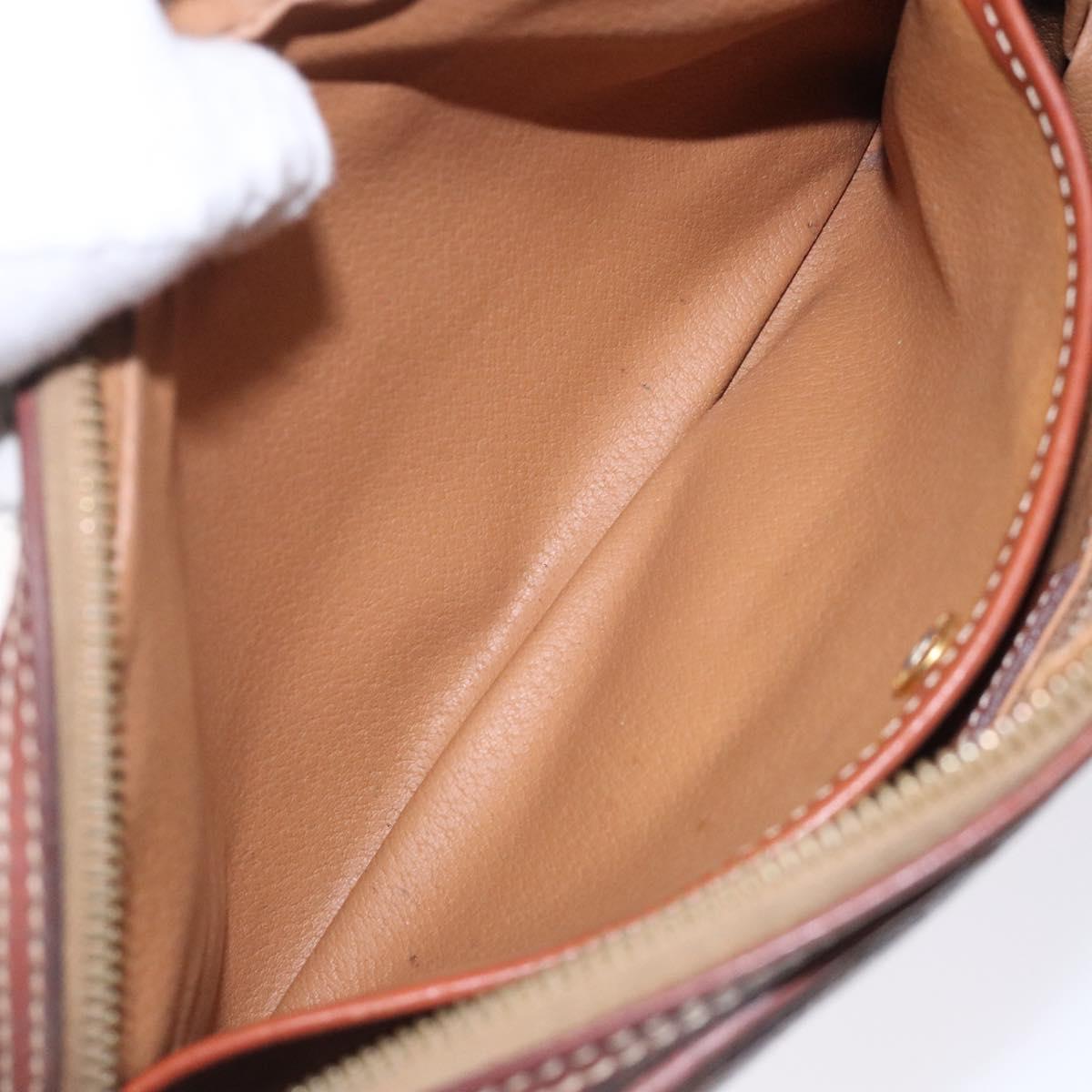 CELINE Macadam Canvas Clutch Bag PVC Leather Brown Gold Auth bs27308