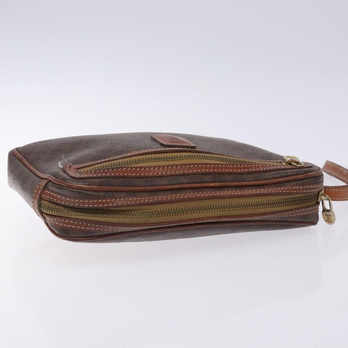 CELINE Macadam Canvas Clutch Bag PVC Leather Brown Gold Auth bs27308