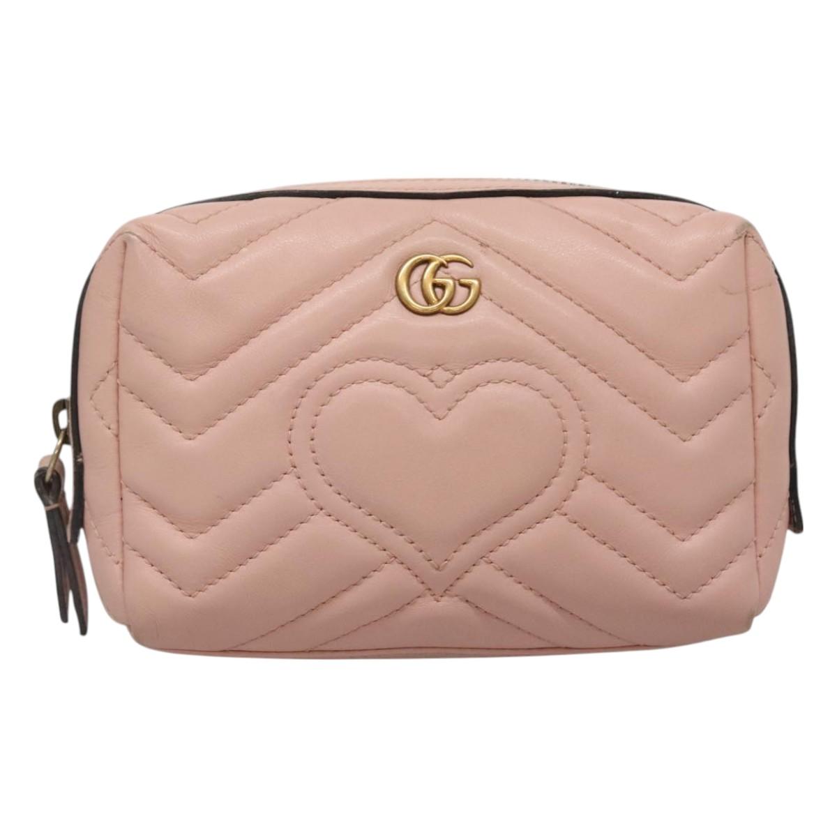 GUCCI GG Marmont Pouch Leather Pink 476165 Auth bs27327
