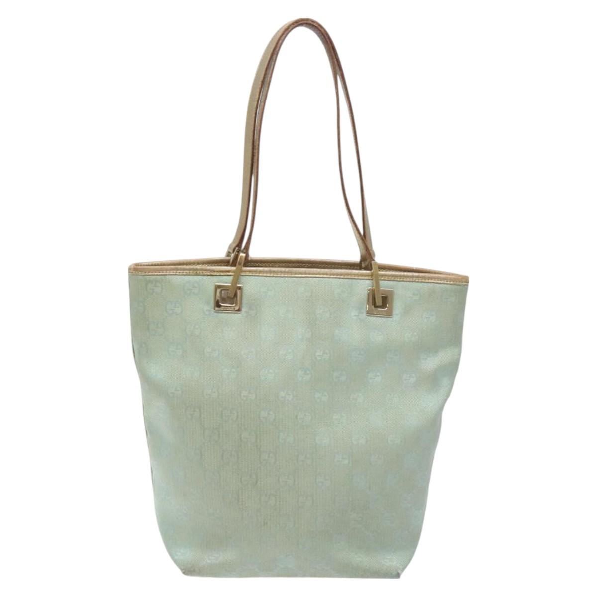 GUCCI GG Canvas Tote Bag Nylon Peppermint Gold 002 1099 Auth bs27328