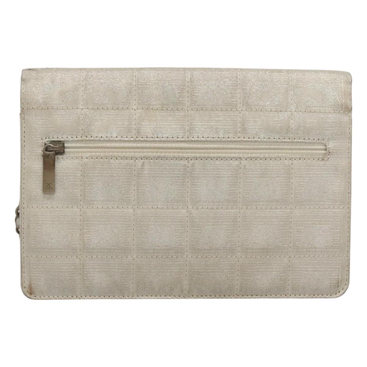 CHANEL New Travel Line Chain Wallet Nylon Silver CC Auth bs27339