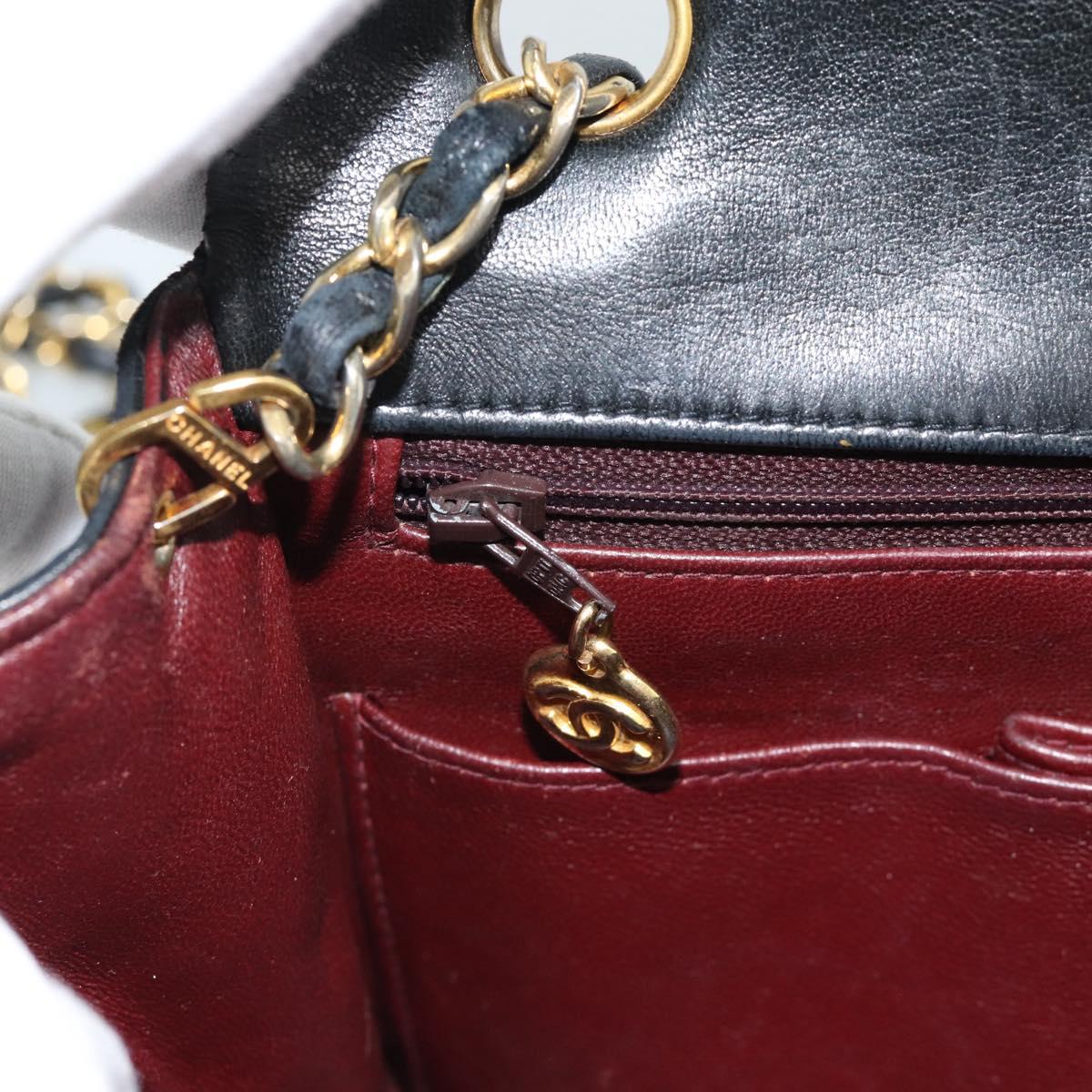 CHANEL Mini Matelasse 20 Chain Shoulder Bag Lamb Skin Black Gold CC Auth bs27341