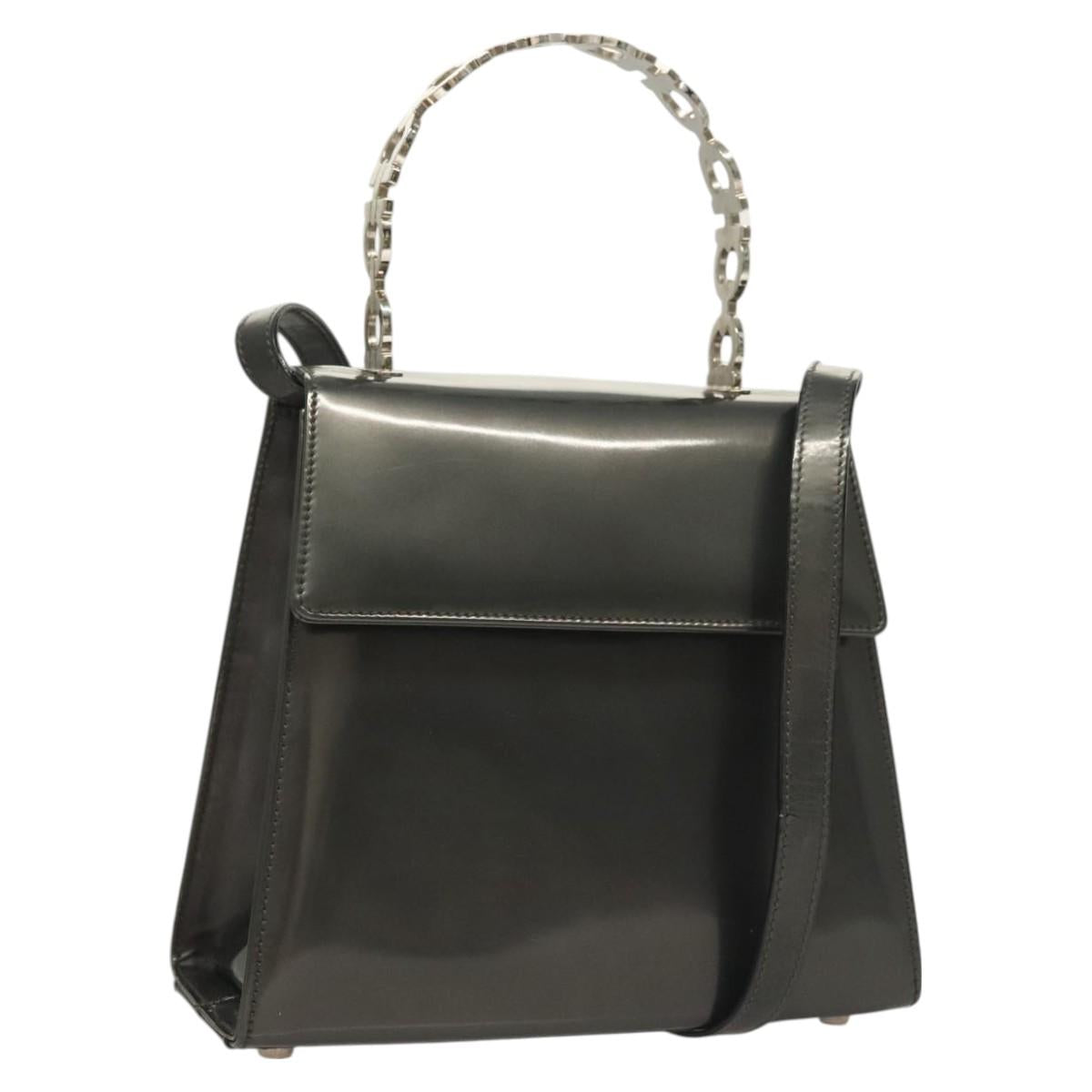Salvatore Ferragamo Gancini Hand Bag Enamel 2way Gray Silver Auth bs27352