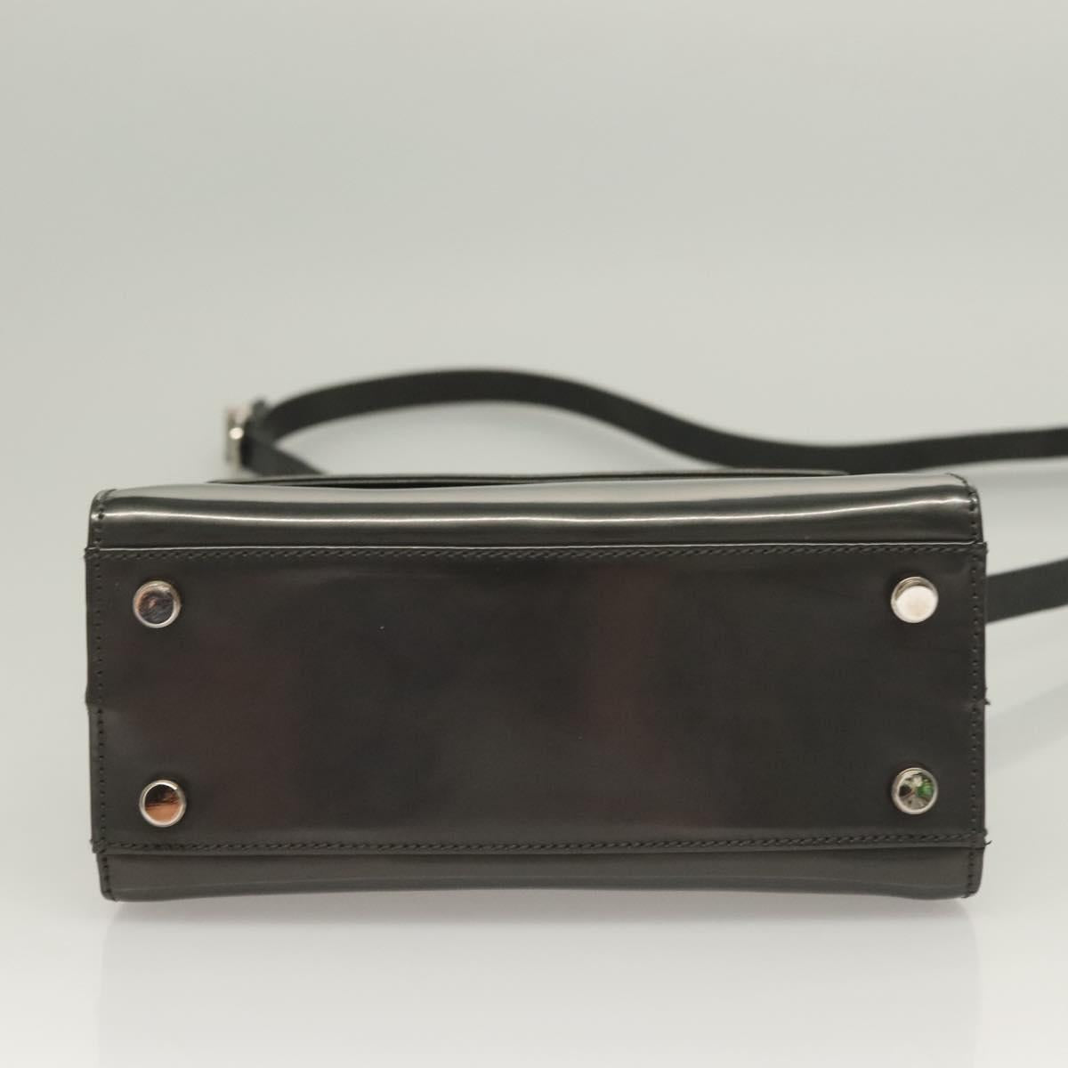 Salvatore Ferragamo Gancini Hand Bag Enamel 2way Gray Silver Auth bs27352