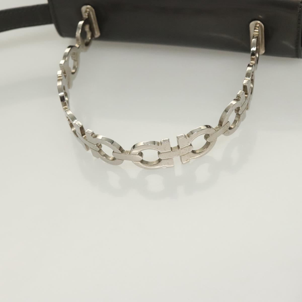 Salvatore Ferragamo Gancini Hand Bag Enamel 2way Gray Silver Auth bs27352