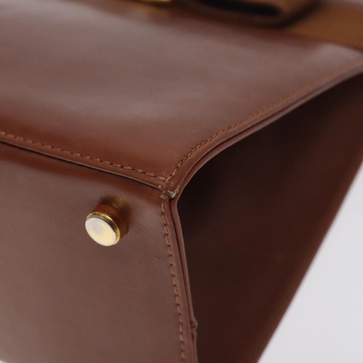 Salvatore Ferragamo Vala Hand Bag Leather Brown Gold Auth bs27353