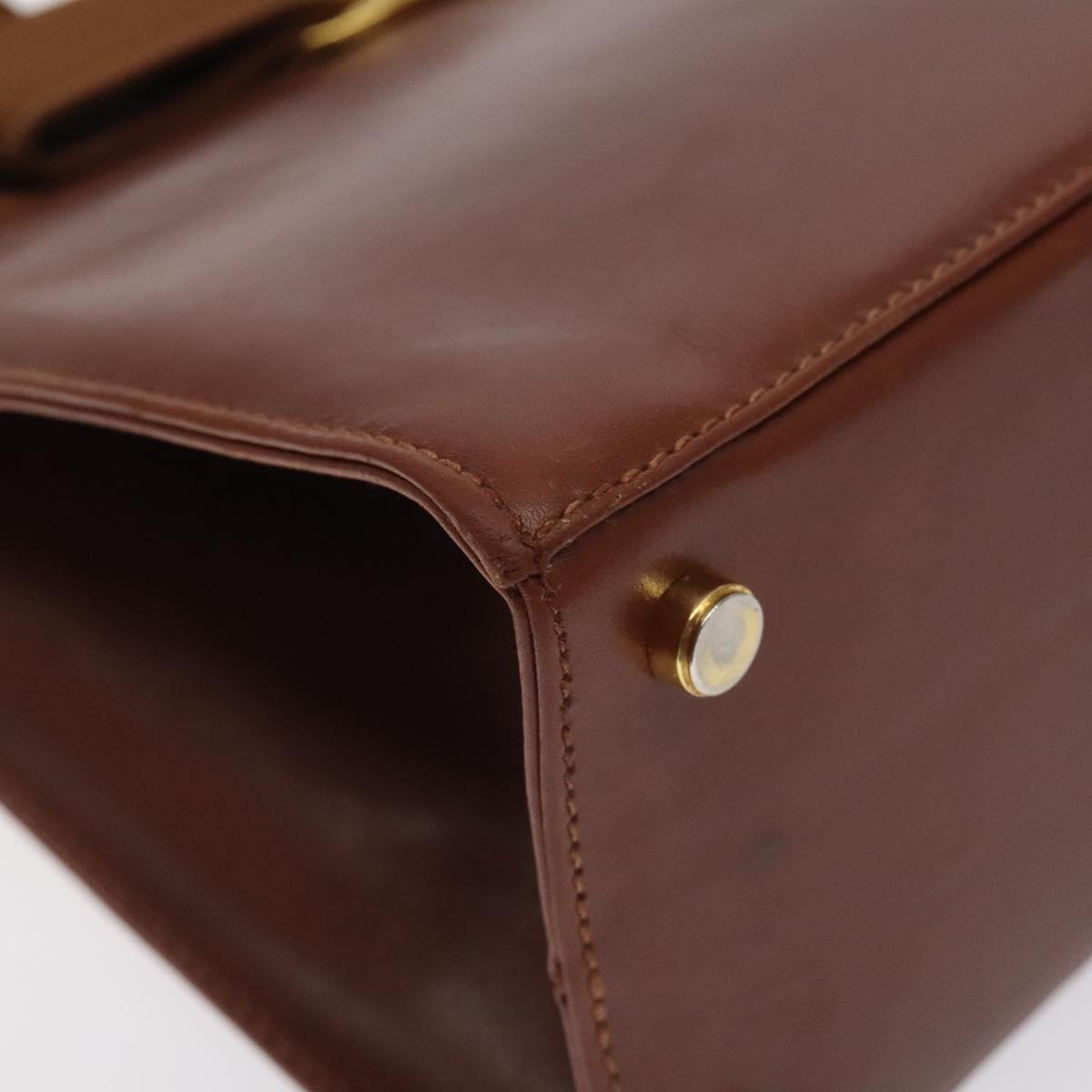 Salvatore Ferragamo Vala Hand Bag Leather Brown Gold Auth bs27353