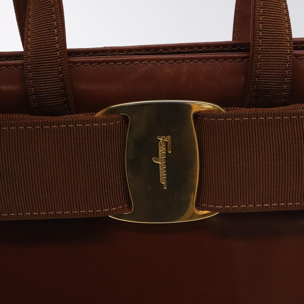 Salvatore Ferragamo Vala Hand Bag Leather Brown Gold Auth bs27353