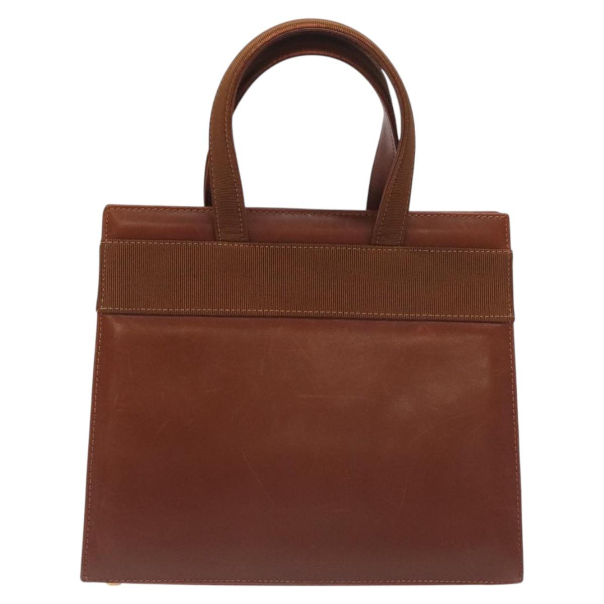 Salvatore Ferragamo Vala Hand Bag Leather Brown Gold Auth bs27353