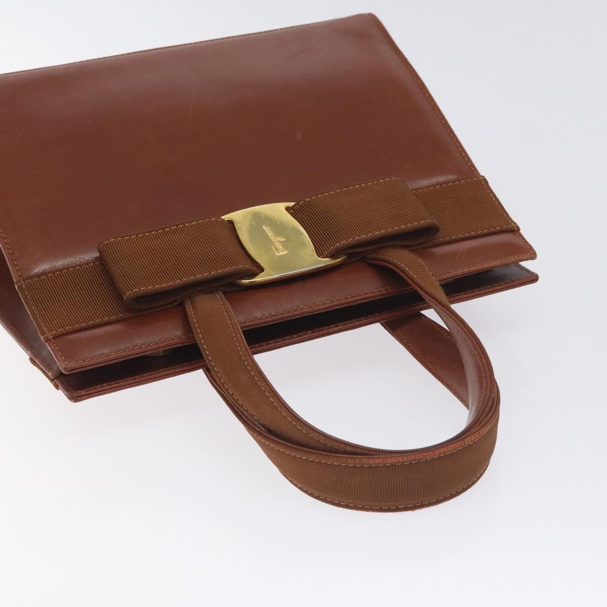 Salvatore Ferragamo Vala Hand Bag Leather Brown Gold Auth bs27353