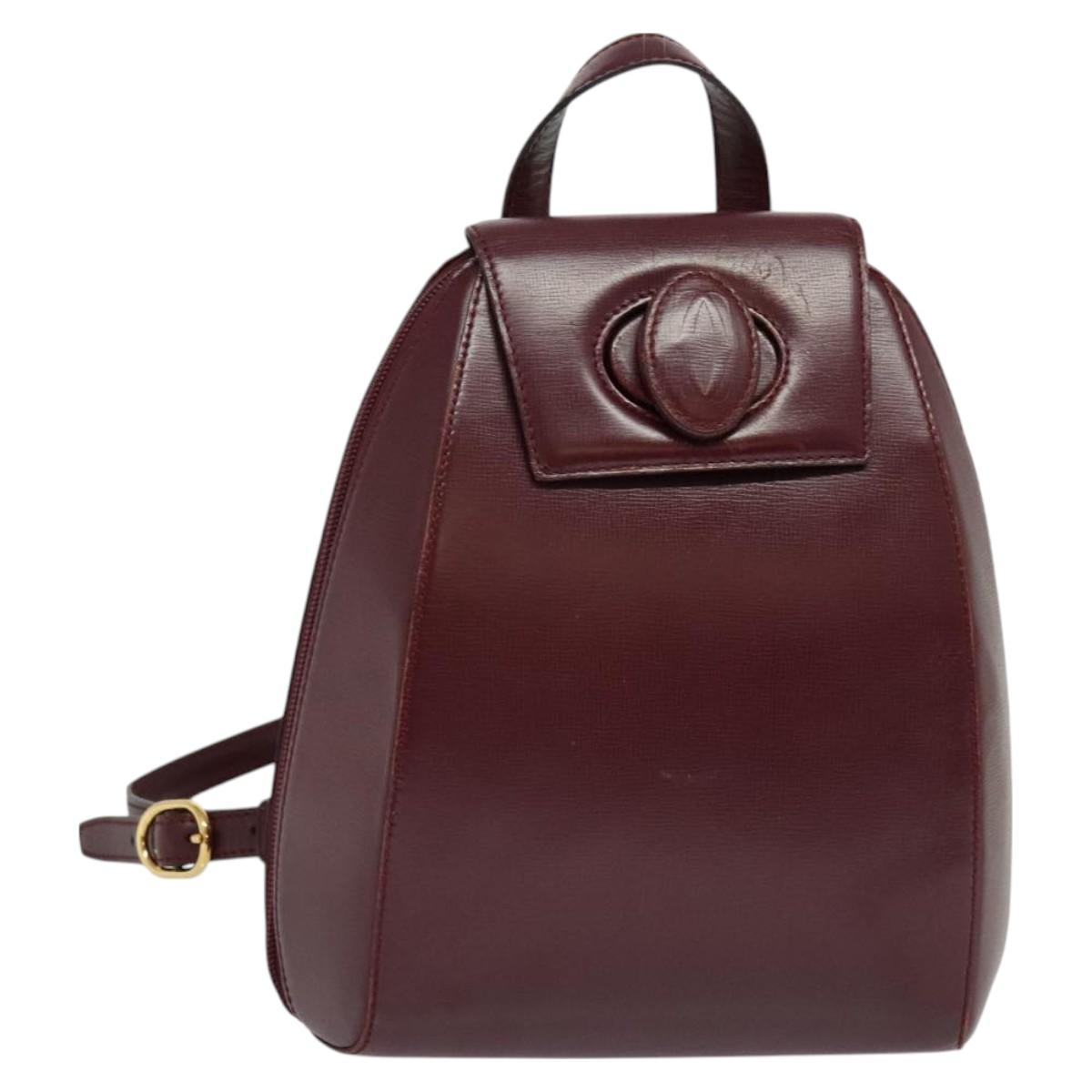 CARTIER Must Line Backpack Leather Bordeaux Gold Auth bs27355