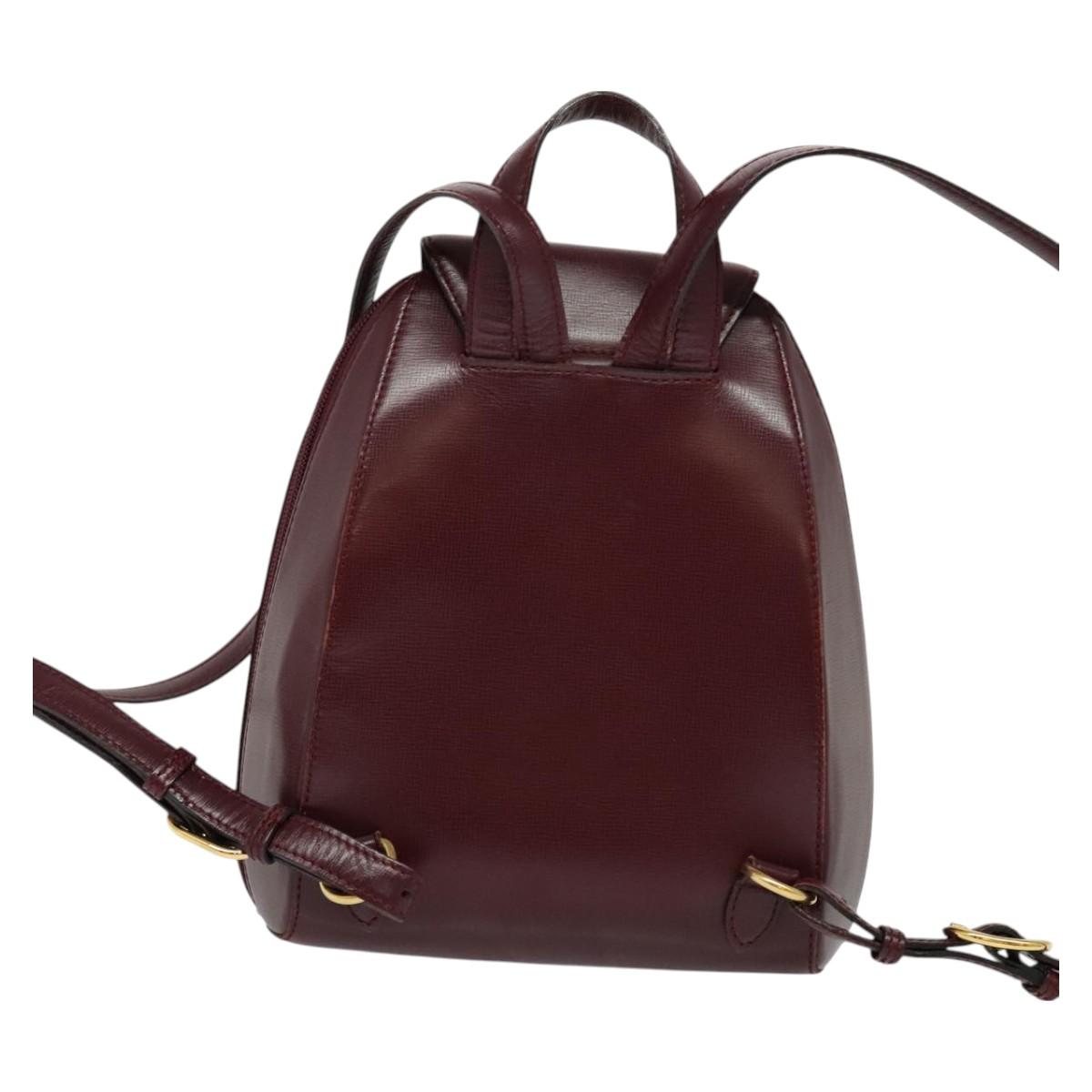 CARTIER Must Line Backpack Leather Bordeaux Gold Auth bs27355