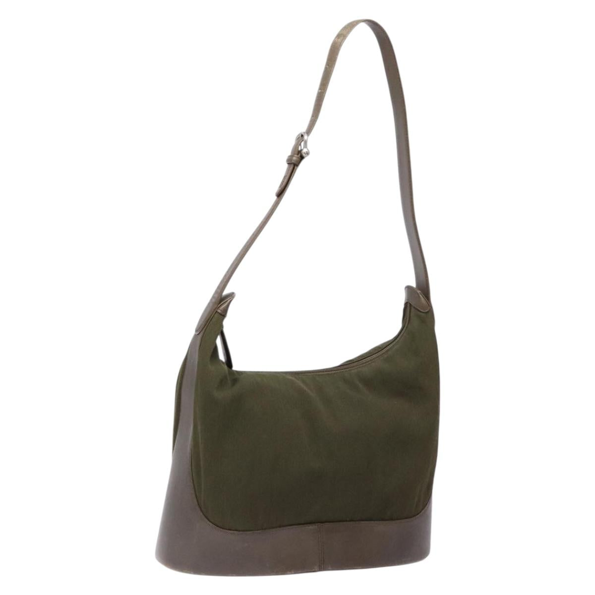 LOEWE Shoulder Bag Canvas Leather Khaki Auth bs27361