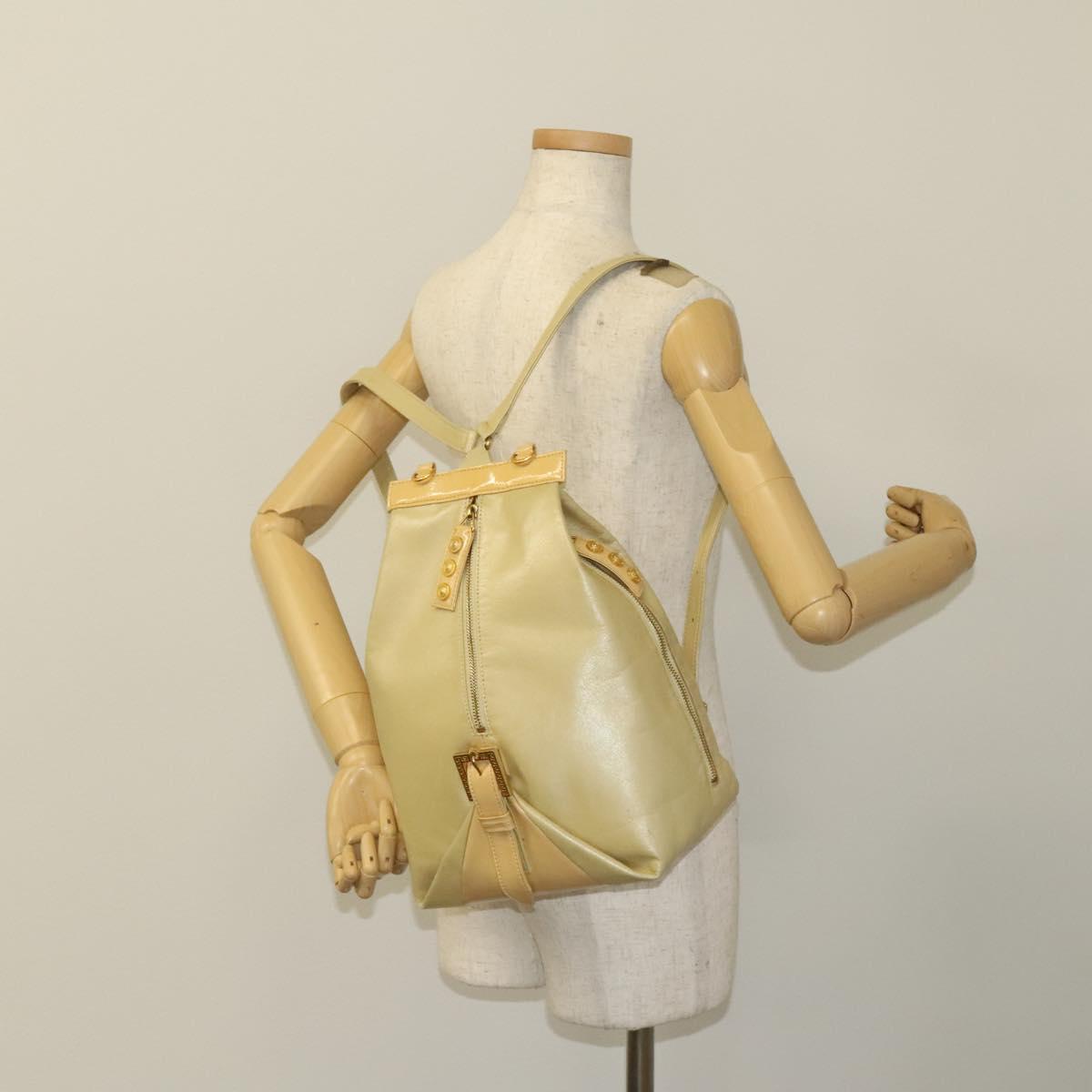 VERSACE Backpack Leather Beige Gold Auth bs27362