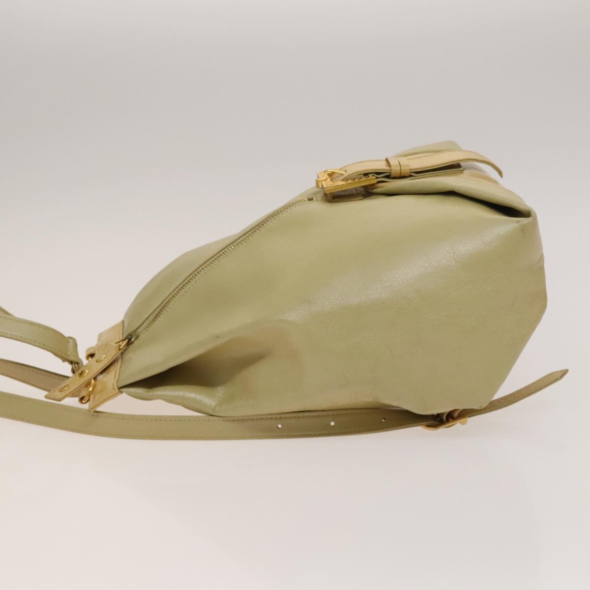 VERSACE Backpack Leather Beige Gold Auth bs27362