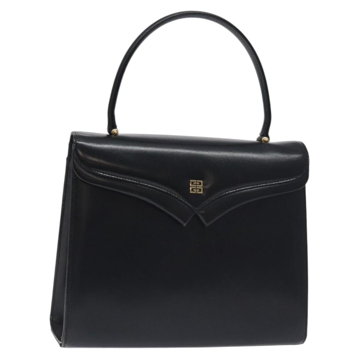 GIVENCHY Hand Bag Leather Black Silver Auth bs27366
