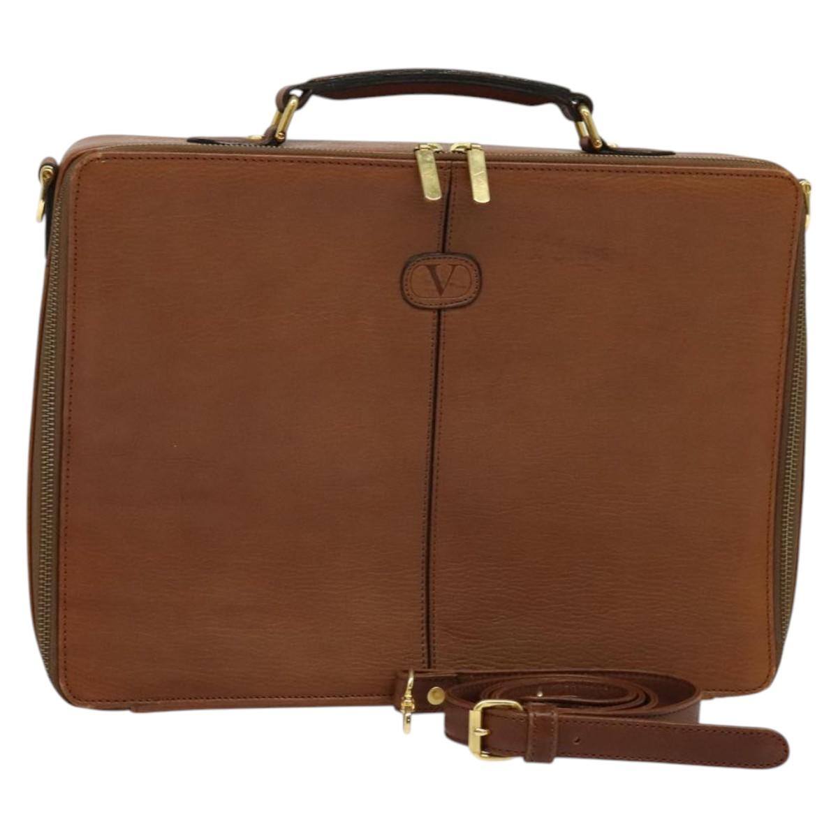 VALENTINO Hand Bag Leather 2way Brown Gold Auth bs27369