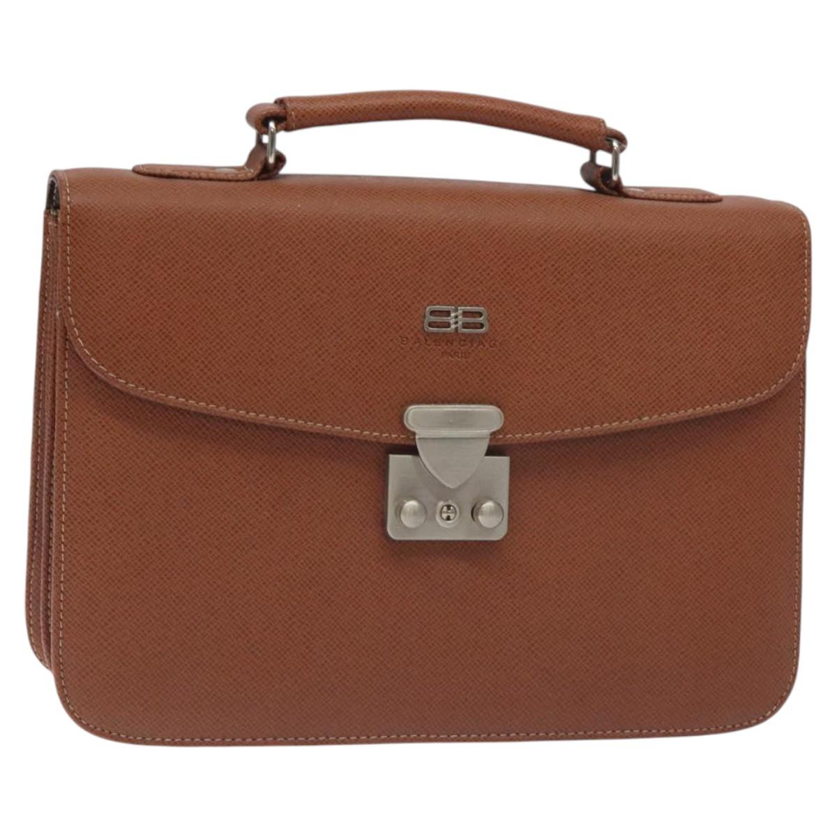 BALENCIAGA Hand Bag Leather Vintage Brown Silver Auth bs27376