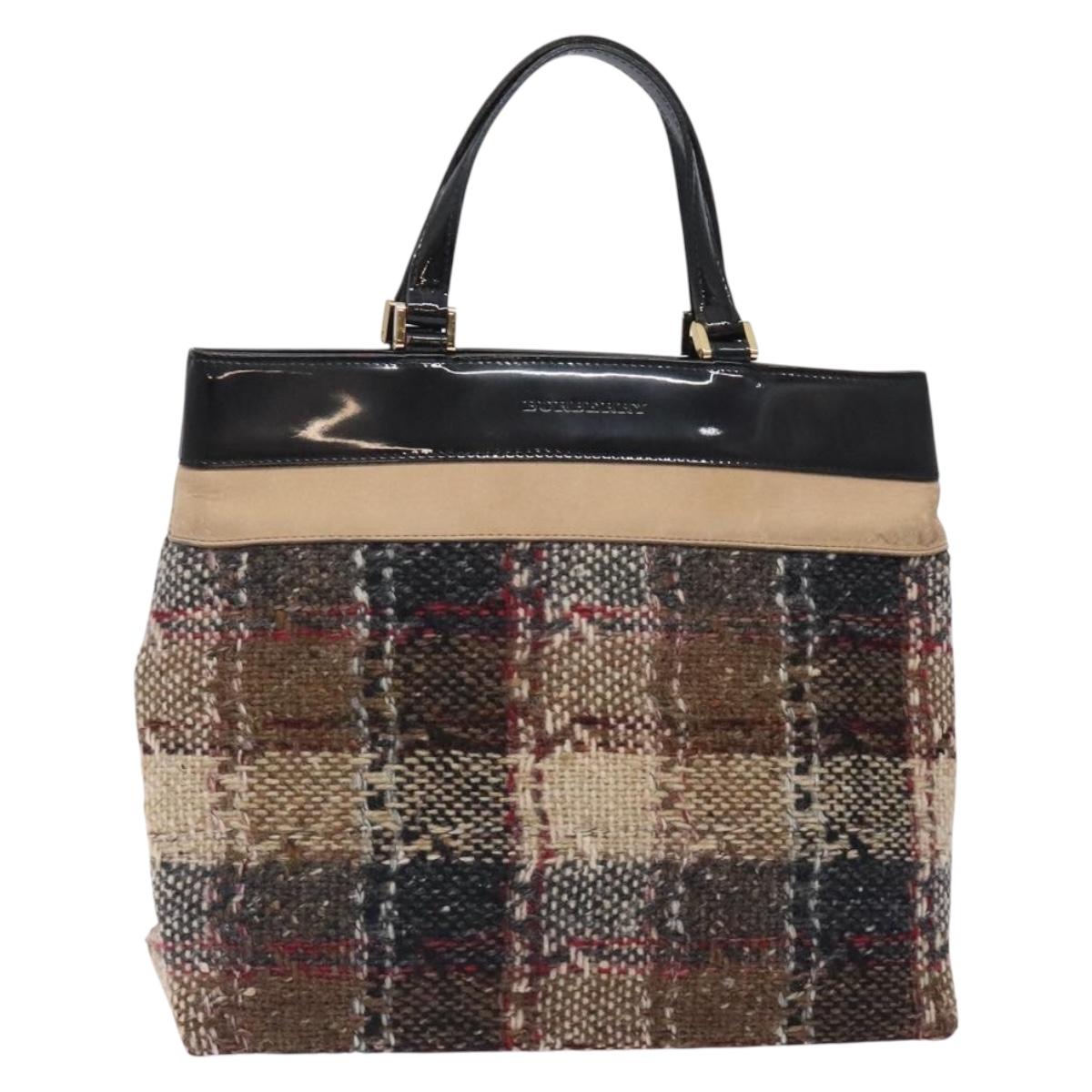 BURBERRY Nova Check Hand Bag Wool Beige Gold Auth bs27390