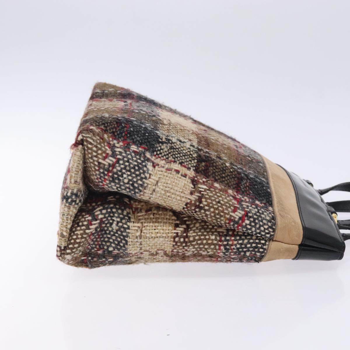 BURBERRY Nova Check Hand Bag Wool Beige Gold Auth bs27390