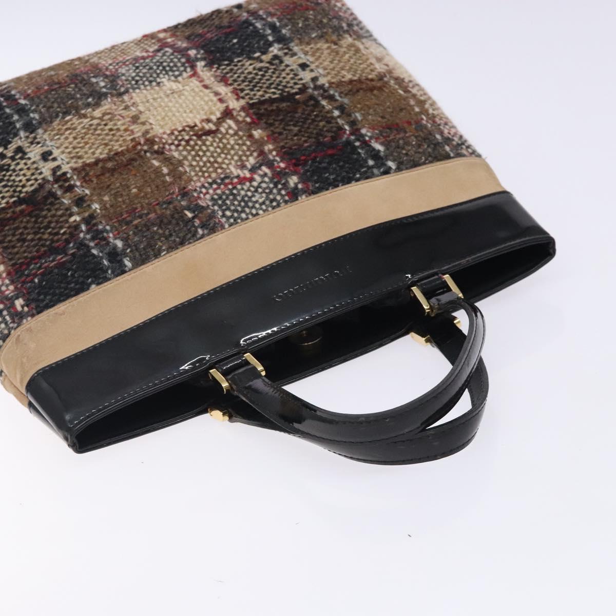 BURBERRY Nova Check Hand Bag Wool Beige Gold Auth bs27390