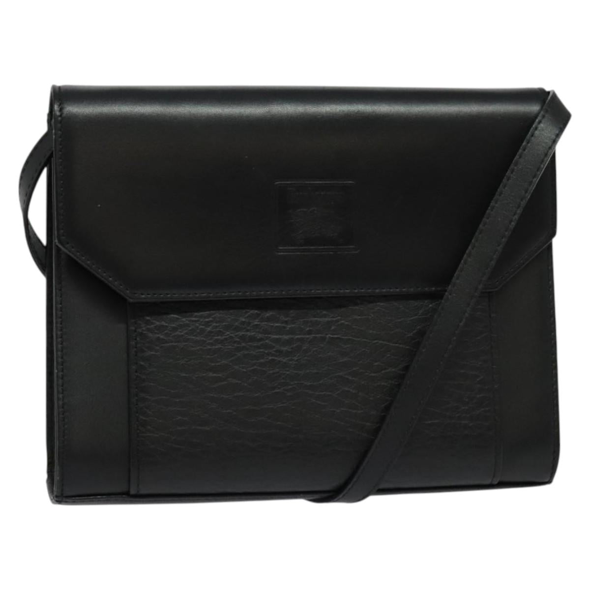 Burberrys Shoulder Bag Leather Black Gold Auth bs27403