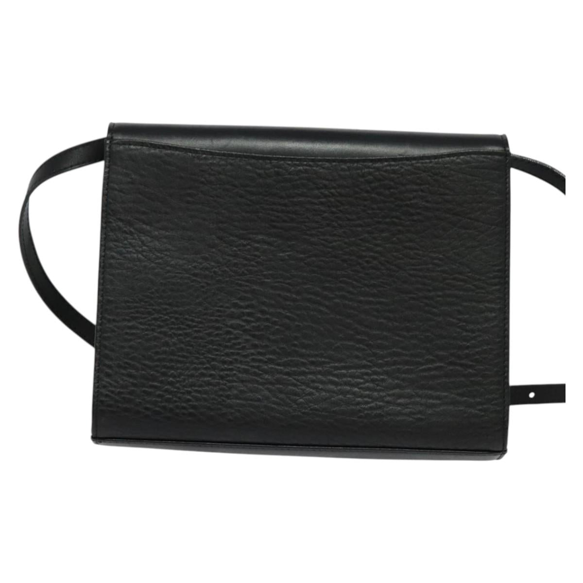 Burberrys Shoulder Bag Leather Black Gold Auth bs27403