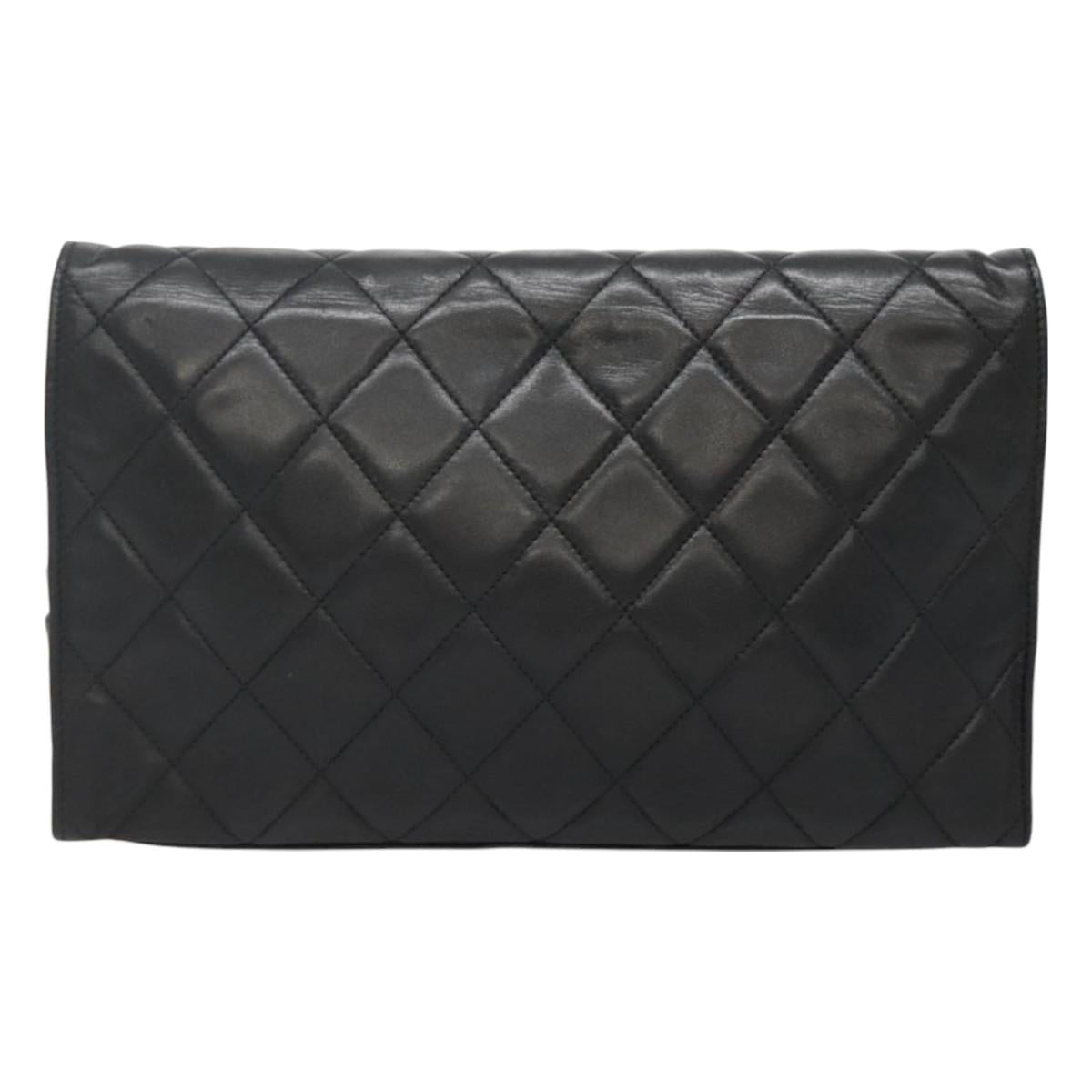 CHANEL Matelasse Chain Shoulder Bag Lamb Skin Black Gold CC Auth bs27414