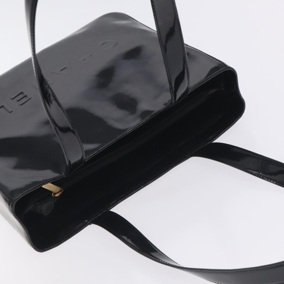 CHANEL Tote Bag Enamel Black Gold CC Auth bs27418